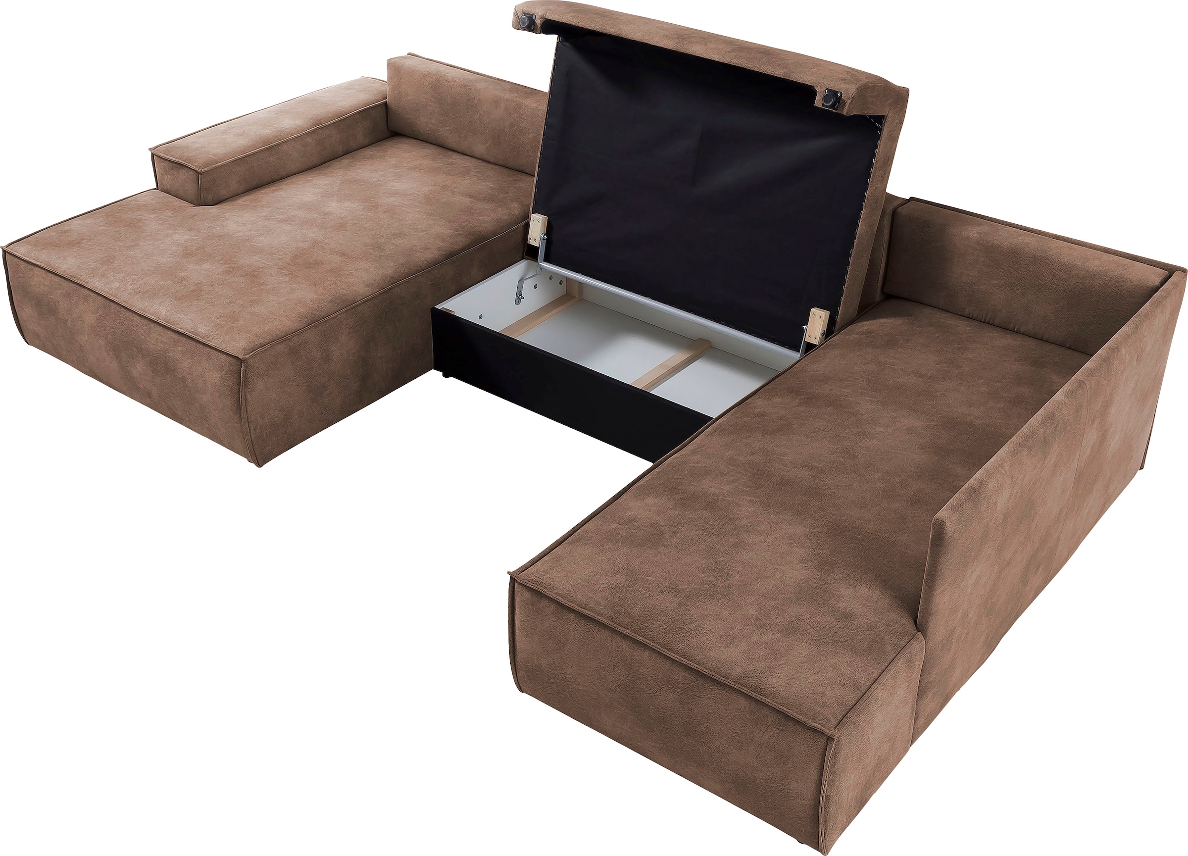 GOODproduct Paysage de salon »SHERWOOD Vintage Lederoptik U-Form, 329 cm« Fonction couchage avec coffre-lit (194x139 cm), velours côtelé, vintage, velours
