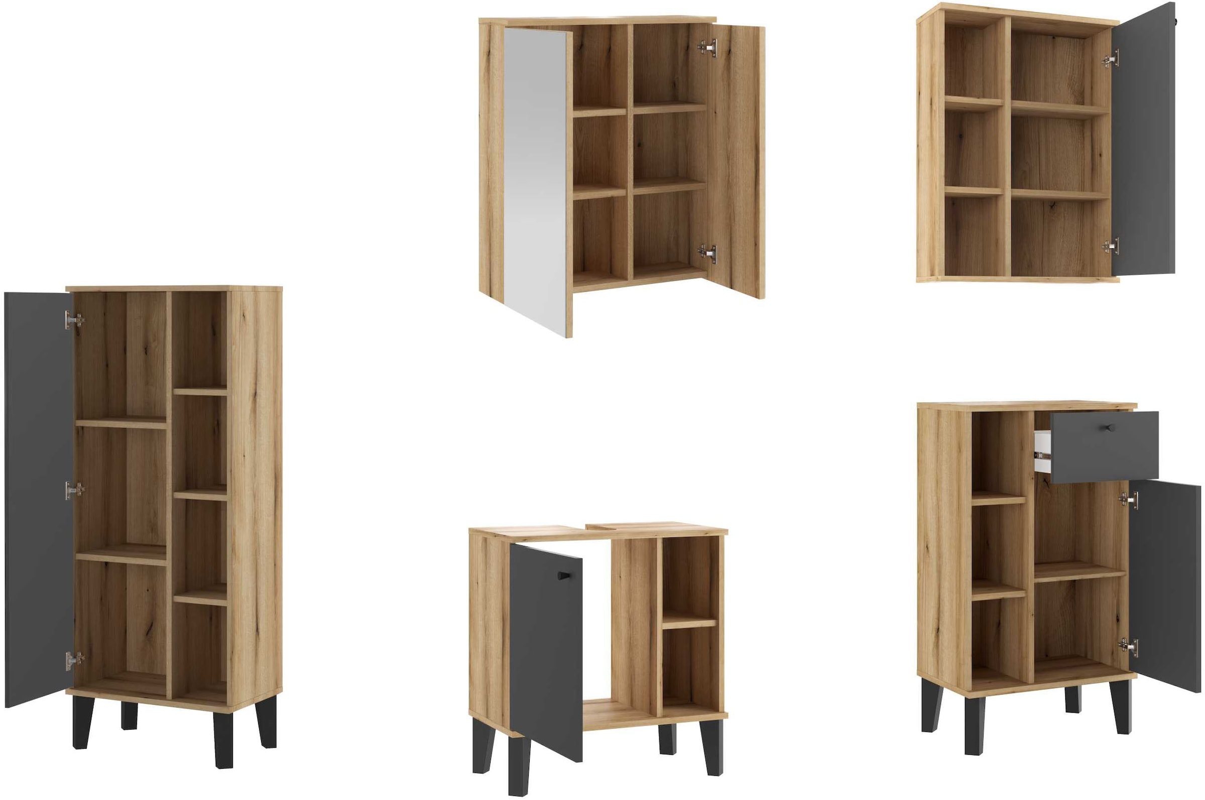 INOSIGN Badmöbel-Set »OSLO, Bad im skandinavischen Design, 5-teiliges Badezimmer« Set, 5 Stk. tlg.