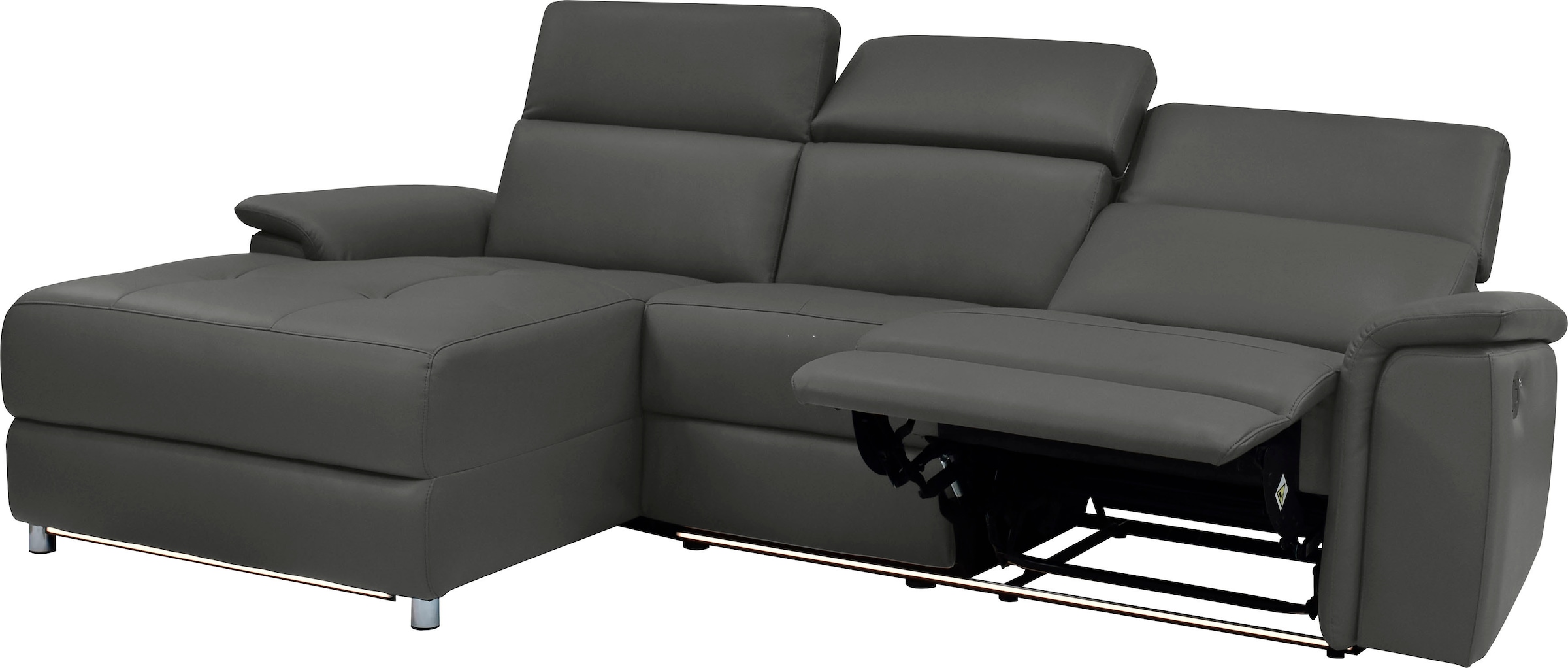 Home affaire Canapé d'angle »Pareli, L-Form, 259cm,m. Recamiere, Echtleder, Kunstleder, Webstoff« man. o. elektr. Relaxfunktion, USB/Kopfteilverstellg u. LED