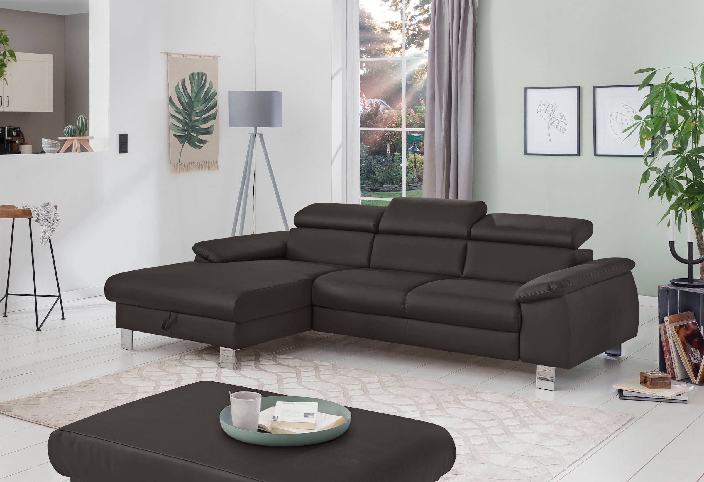 COTTA Ecksofa »Komaris L-Form, B: 244 cm« mit Kopfteilverstellung, optional Schlaffunktion, Bettkasten & Licht