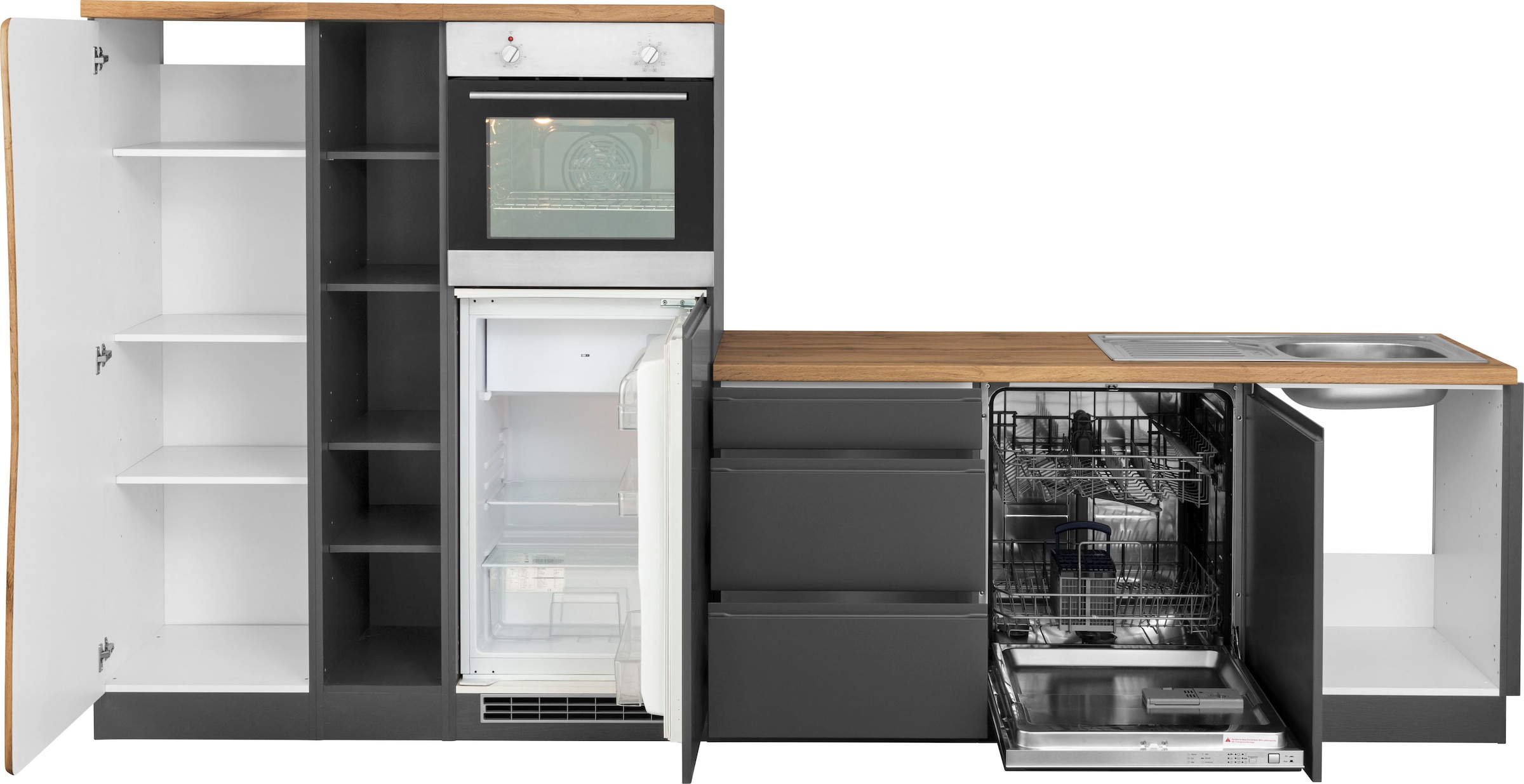 KOCHSTATION Winkelküche »KS-Bruneck« Stellbreite 380/180 cm breit, ohne E-Geräten, MDF Fronten