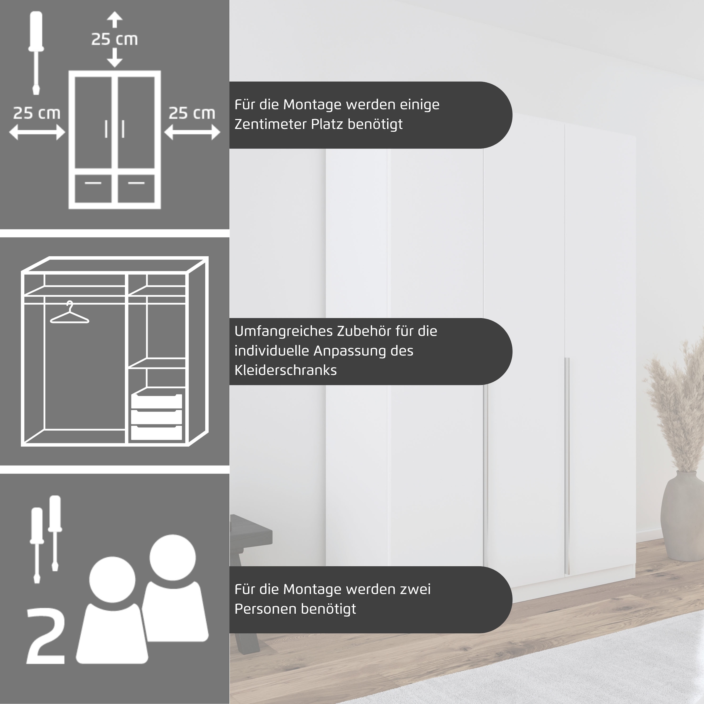GOODproduct Drehtürenschrank »Kleiderschrank Kleiderschränke Schrank Garderobe AGORDO mit Glasfront« in zwei Griff-Farben, Breiten 91-360 cm,  mit Aussenschubkästen, in 7 Breiten und 2 Höhen MADE IN GERMANY