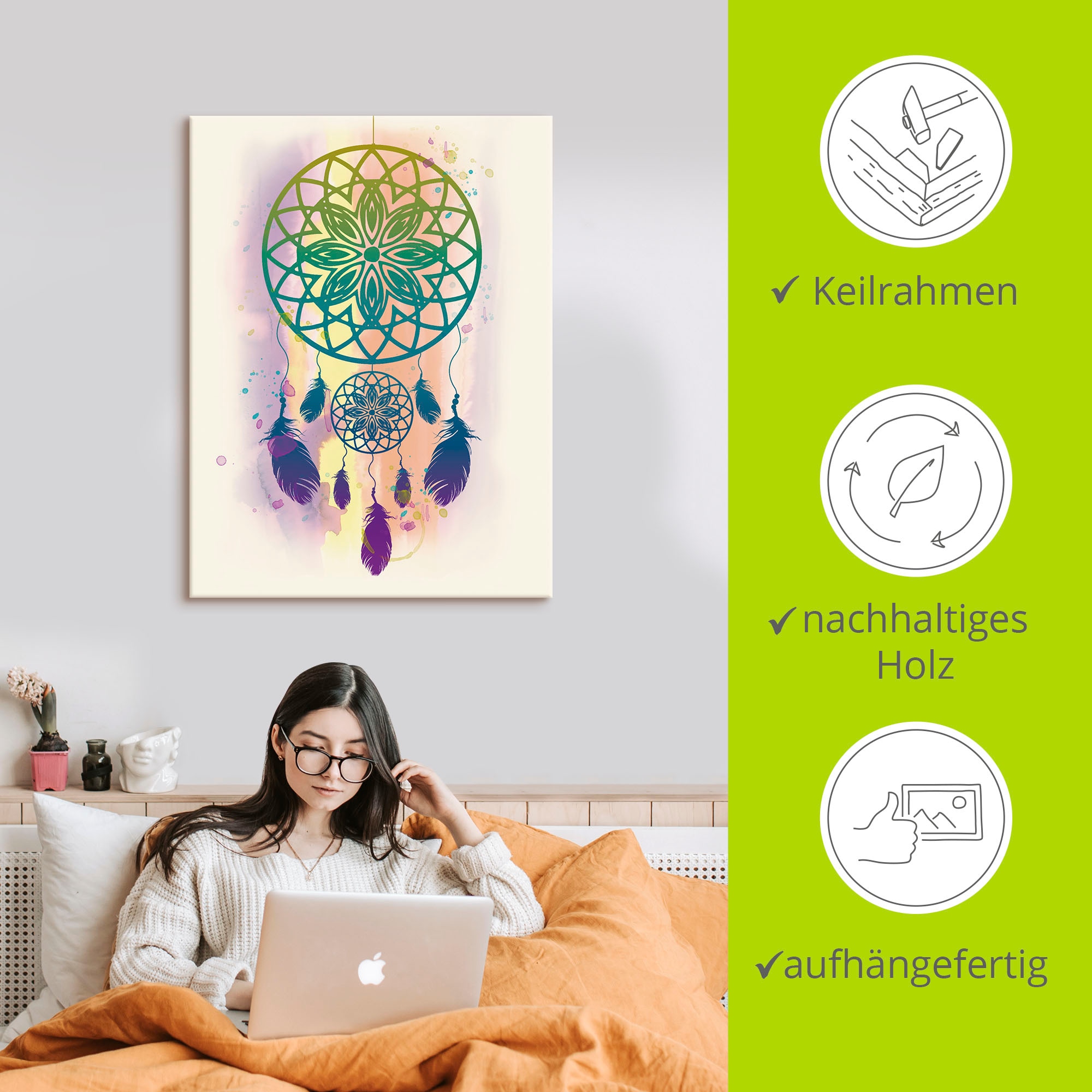 Artland Wandbild »Traumfänger Wasserfarbe« Muster 1 Stk. tlg. als Leinwandbild, Poster, Wandaufkleber in verschied. Grössen
