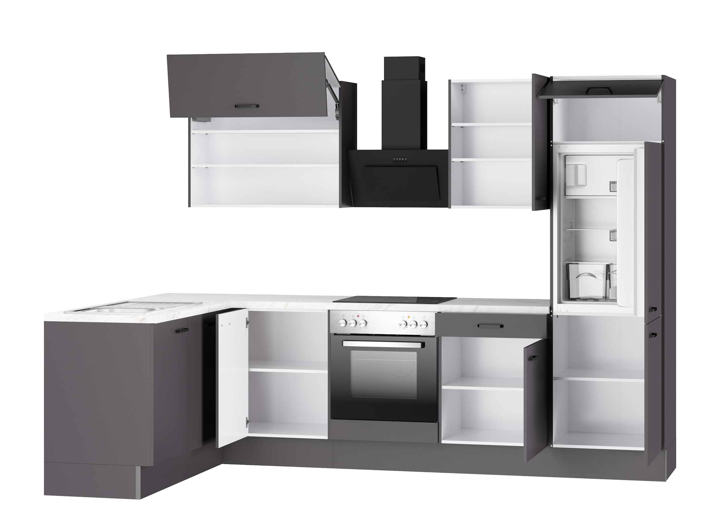 KOCHSTATION Cuisine d'angle »KS-Paula, Stellmasse rechts B/T 295/175 cm, links B/T 175/295 cm« Wahlweise Spüle rechts oder links, mit und ohne E-Geräte