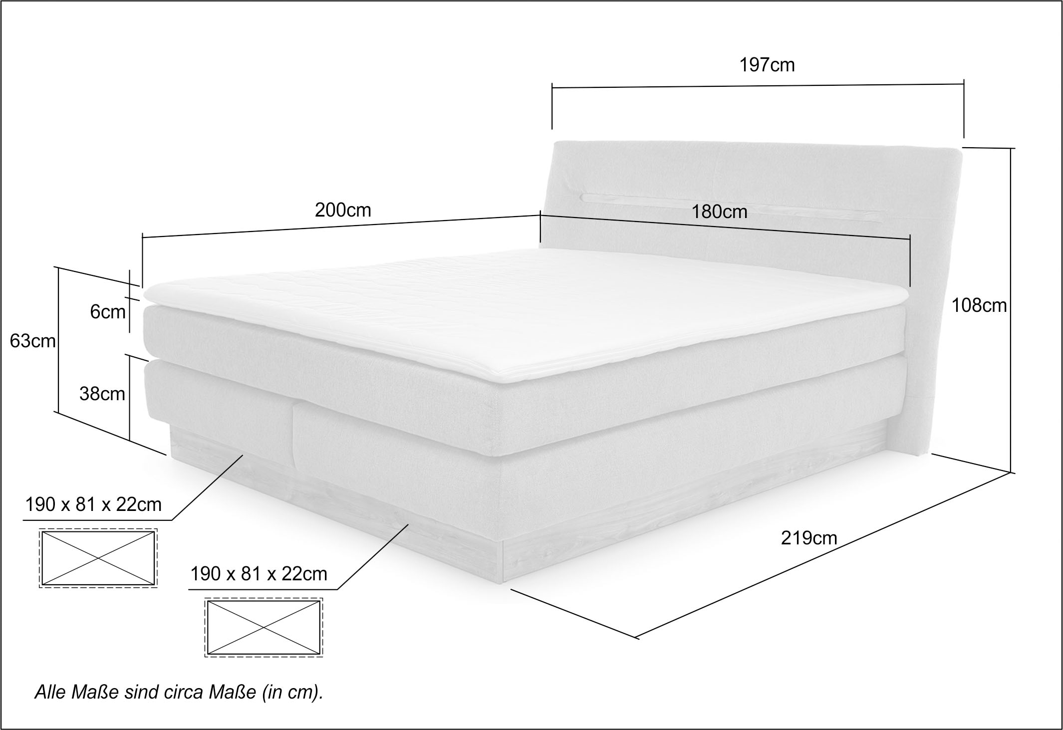 Jockenhöfer Gruppe Lit boxspring »Nika erhältlich in der Grösse 180x200cm« avec coffre de lit, matelas 7 zones, surmatelas, plusieurs degrés de fermeté au choix