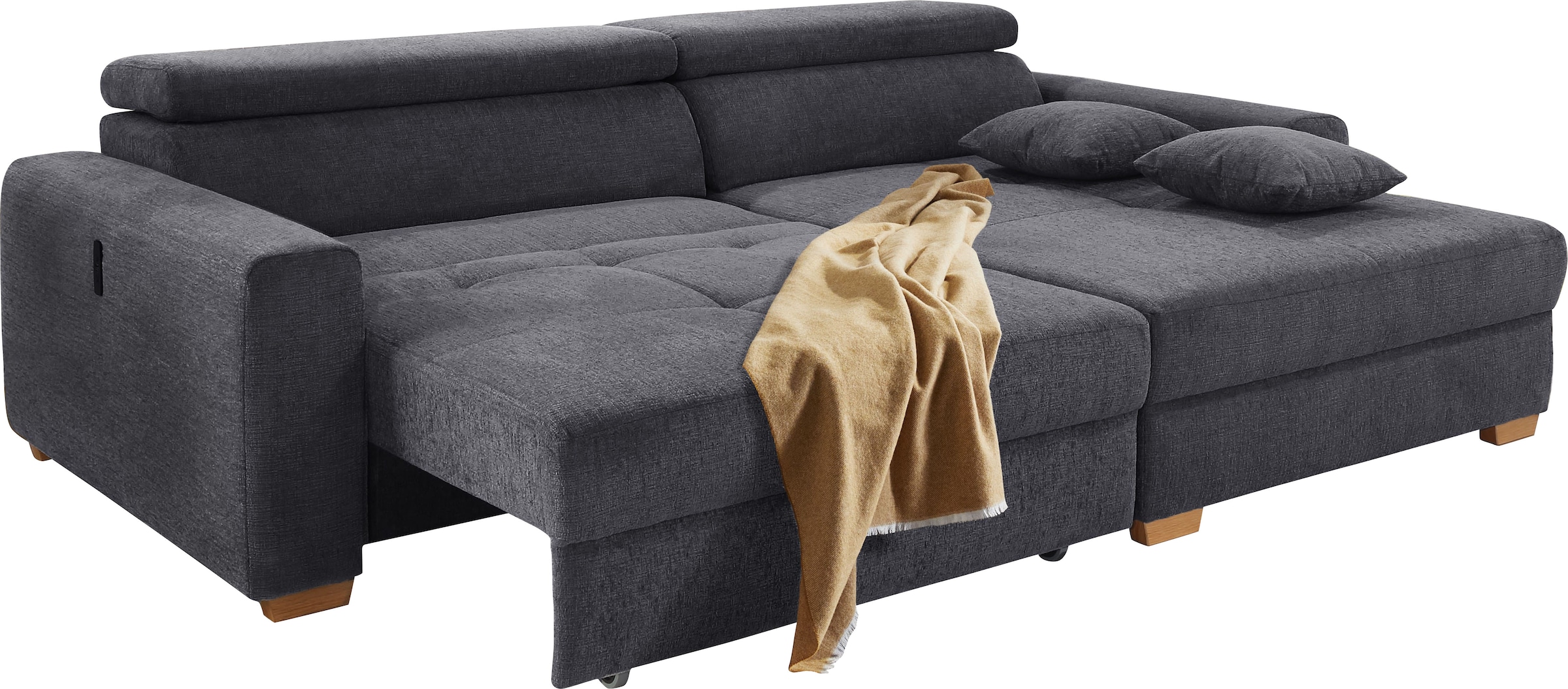 Jockenhöfer Gruppe Canapé d'angle »Slider L-Form, B: 277 cm Couch, 60cm elektrische Sitztiefenverstellung« capacité 140kg, connexion USB, réglage de la tête & coussin décoratif