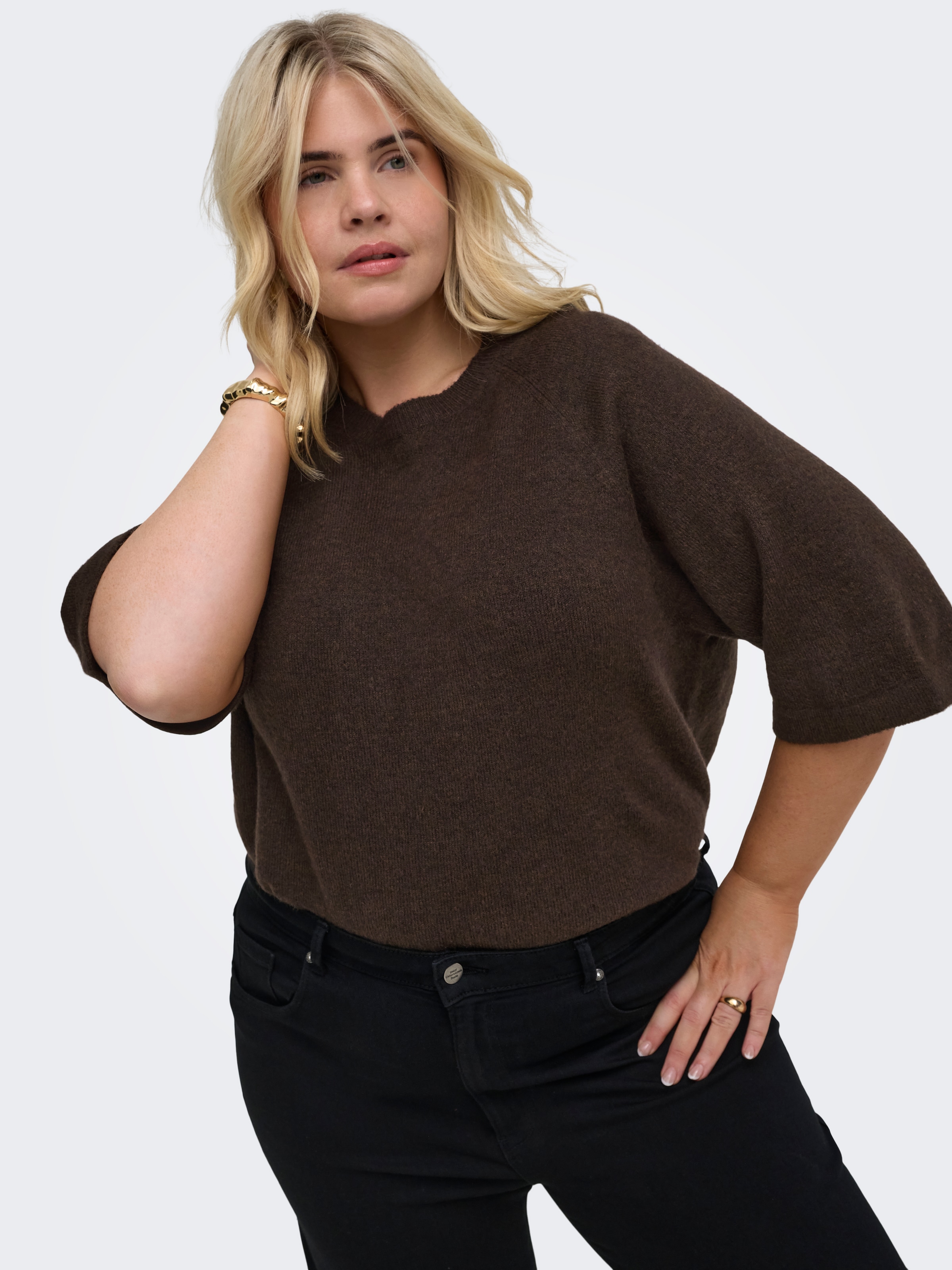 ONLY CARMAKOMA Strickpullover »CARSIMONI 3/4 PULLOVER KNT NOOS« Materialmix, regular fit