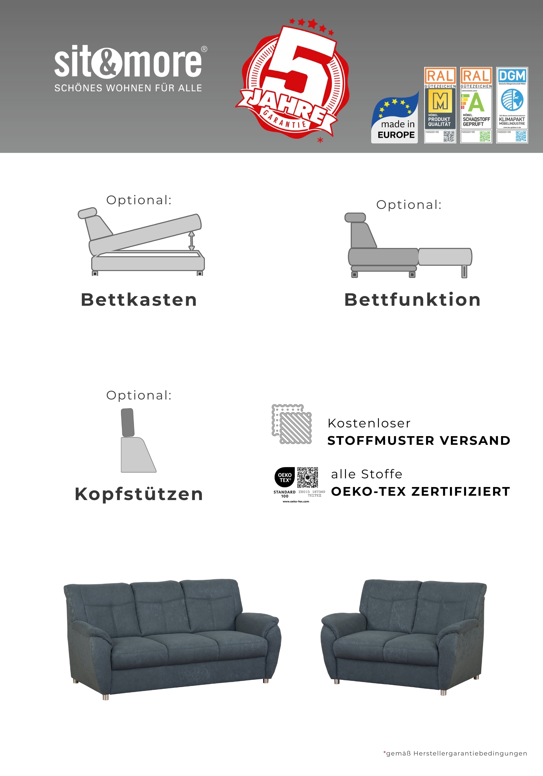 sit&more Sessel »Sonoma, B: 95 cm, Federkern-Polsterung, komfortable Sitzhöhe 45 cm« Frei im Raum stellbar, individuell kombinierbar, modernes Design