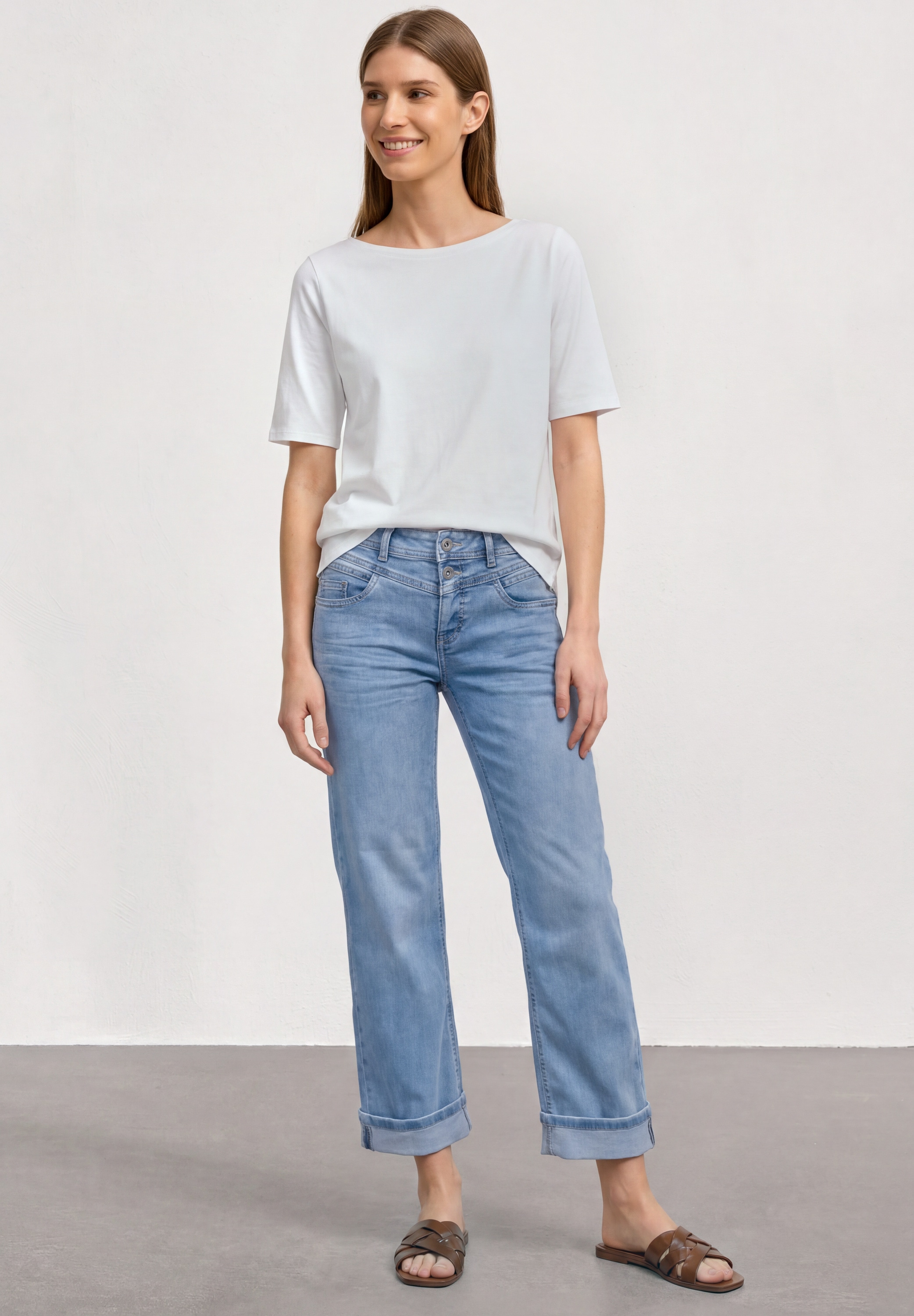 STREET ONE Jeans à 5 poches en coupe casual avec revers