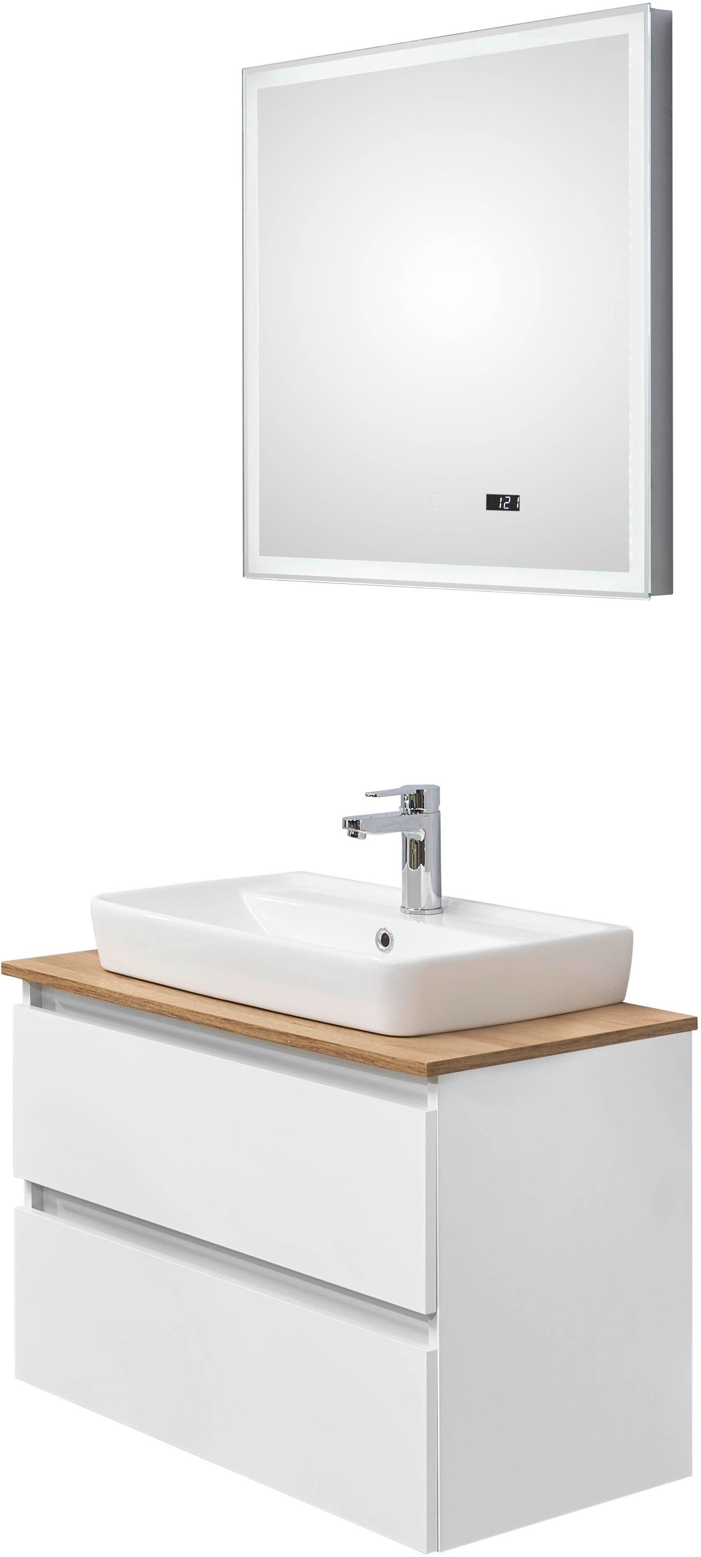 Saphir Ensemble de meubles de salle de bain »Quickset 360 2-teilig, Keramik-Aufsatzbecken mit LED-Spiegel« 4 cuis tlg.
