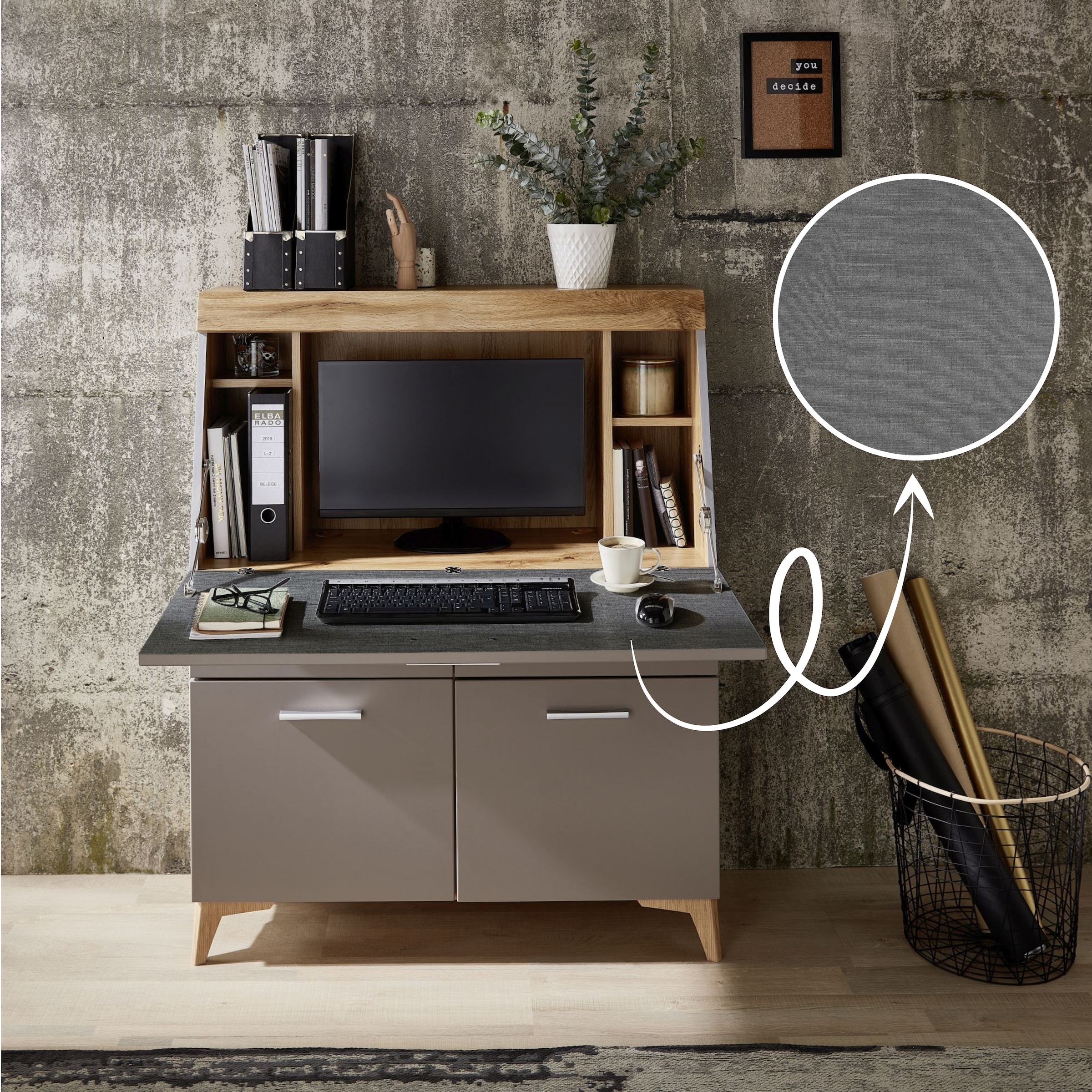 Innostyle Sekretär »SECRET« Stauraumschrank, mit Monitor-/Laptopfach, Soft-Close, Breite 98 cm