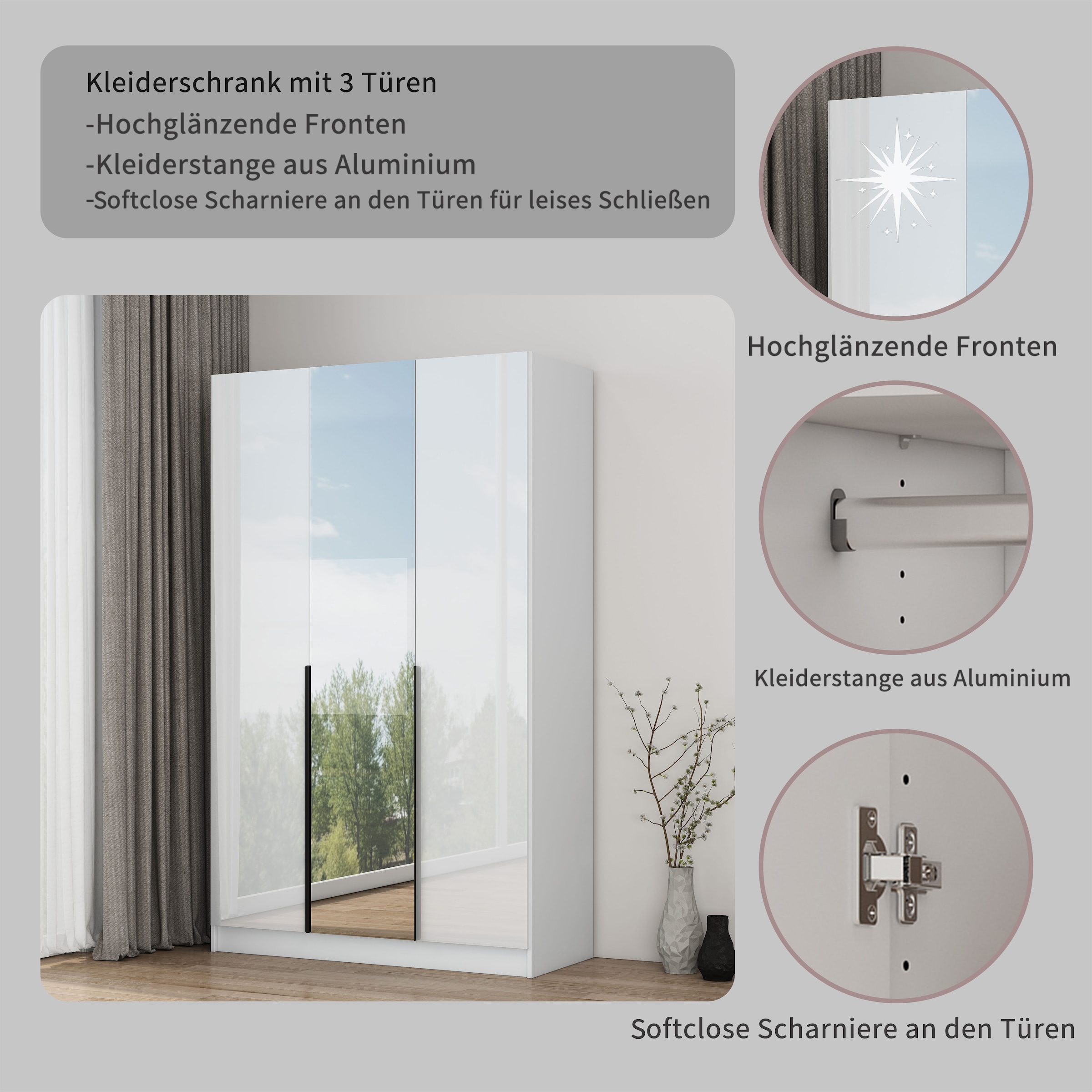 GOODproduct Kleiderschrank »Annor Schlafzimmerschrank Breite 122cm hochglanz Schrank Garderobe« Drehtürenschrank mit perfekter Innenausstattung - elegante Türgriffe