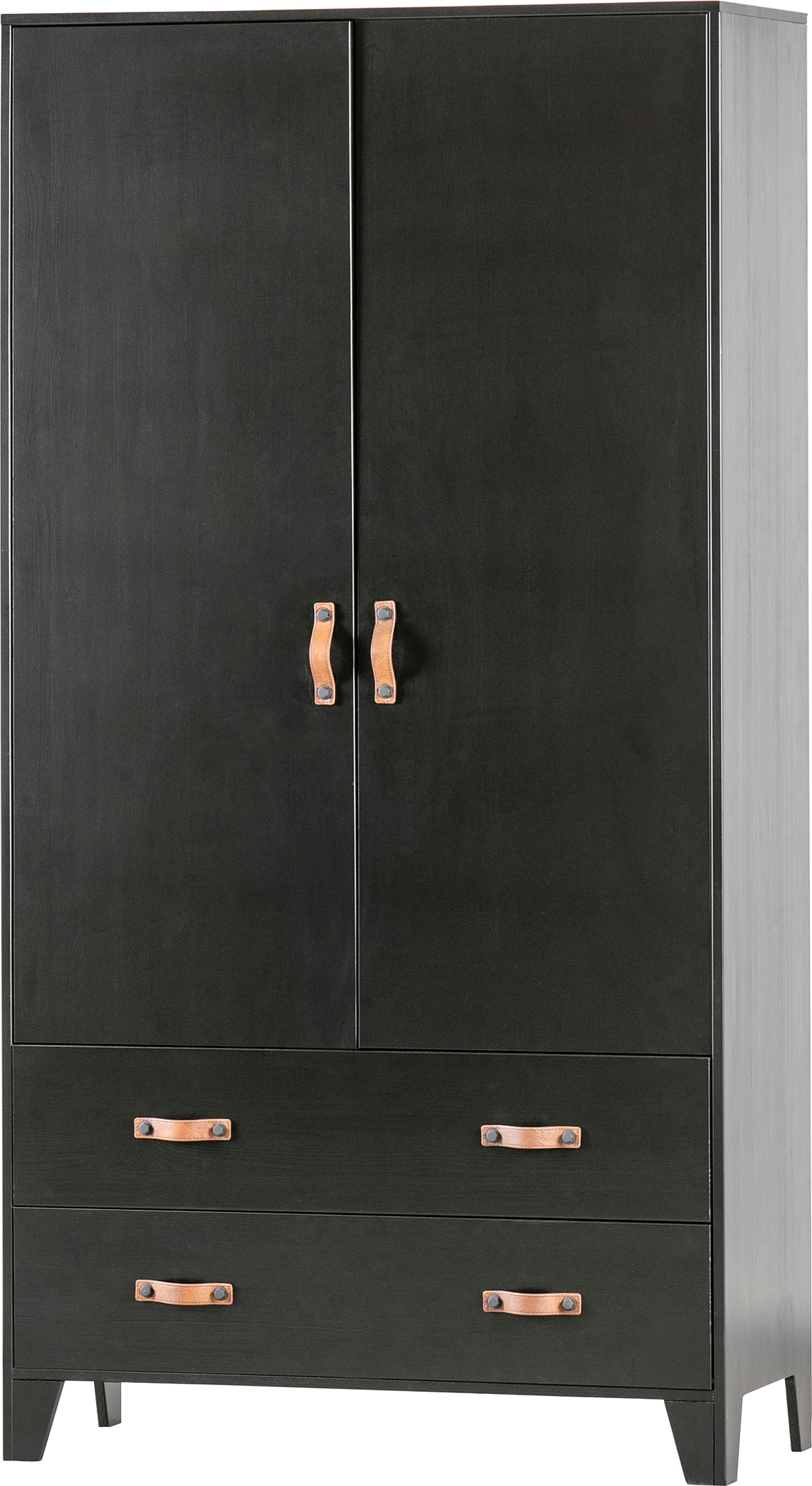 WOOOD Garderobenschrank »Dian FSC®-Kiefernholz mit Ledergriffe, H 180 x B 94 x T 40 cm« Schutzlackierte Oberfläche, einfach zu montierbar, sichtbare maserung