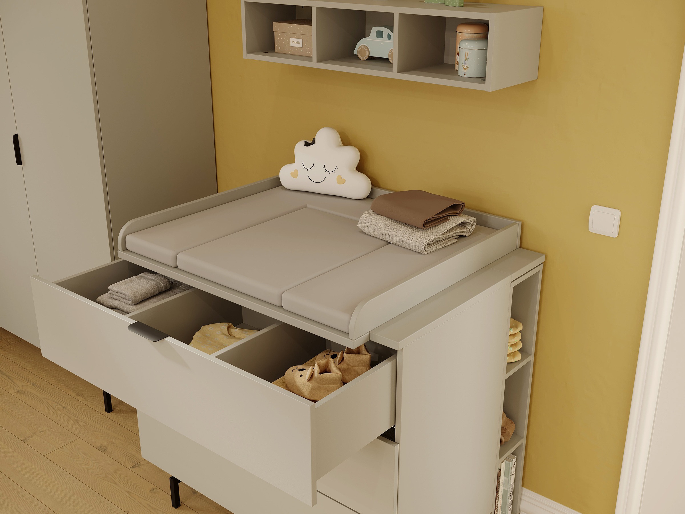 GERMANIA Babymöbel-Set »Tomino« Set, 4 Stk. tlg. modernes Design, mitwachsendes Komplett-Set mit grossem Schrank