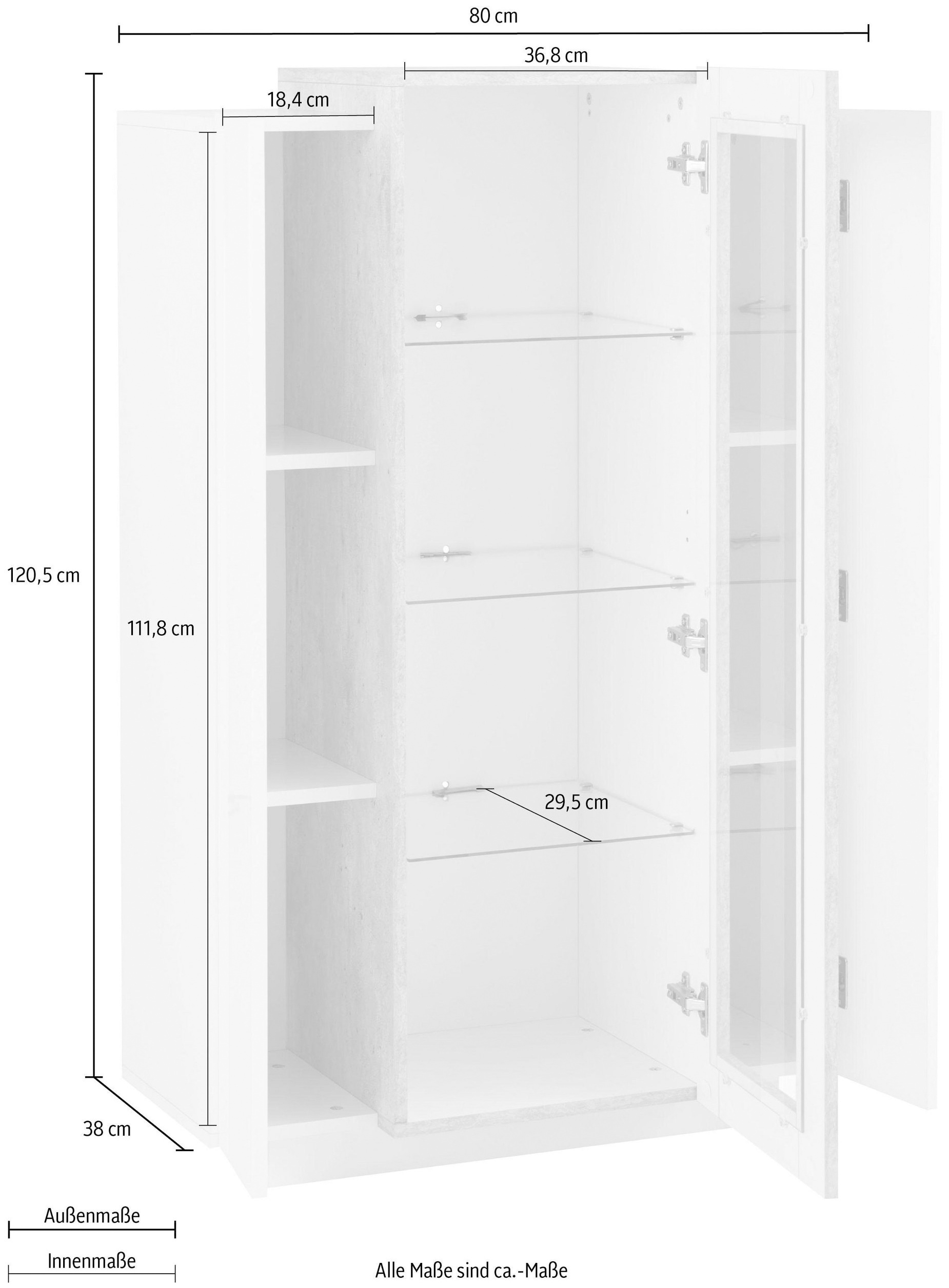 Home affaire Vitrine »Coro, Vitrine, Glasvitrine, Vitrinenschrank, Stauraumvitrine« 3 Türen davon 1 Glastür, 9 Fächer, Doppeltiefe,  Höhe 120,5cm