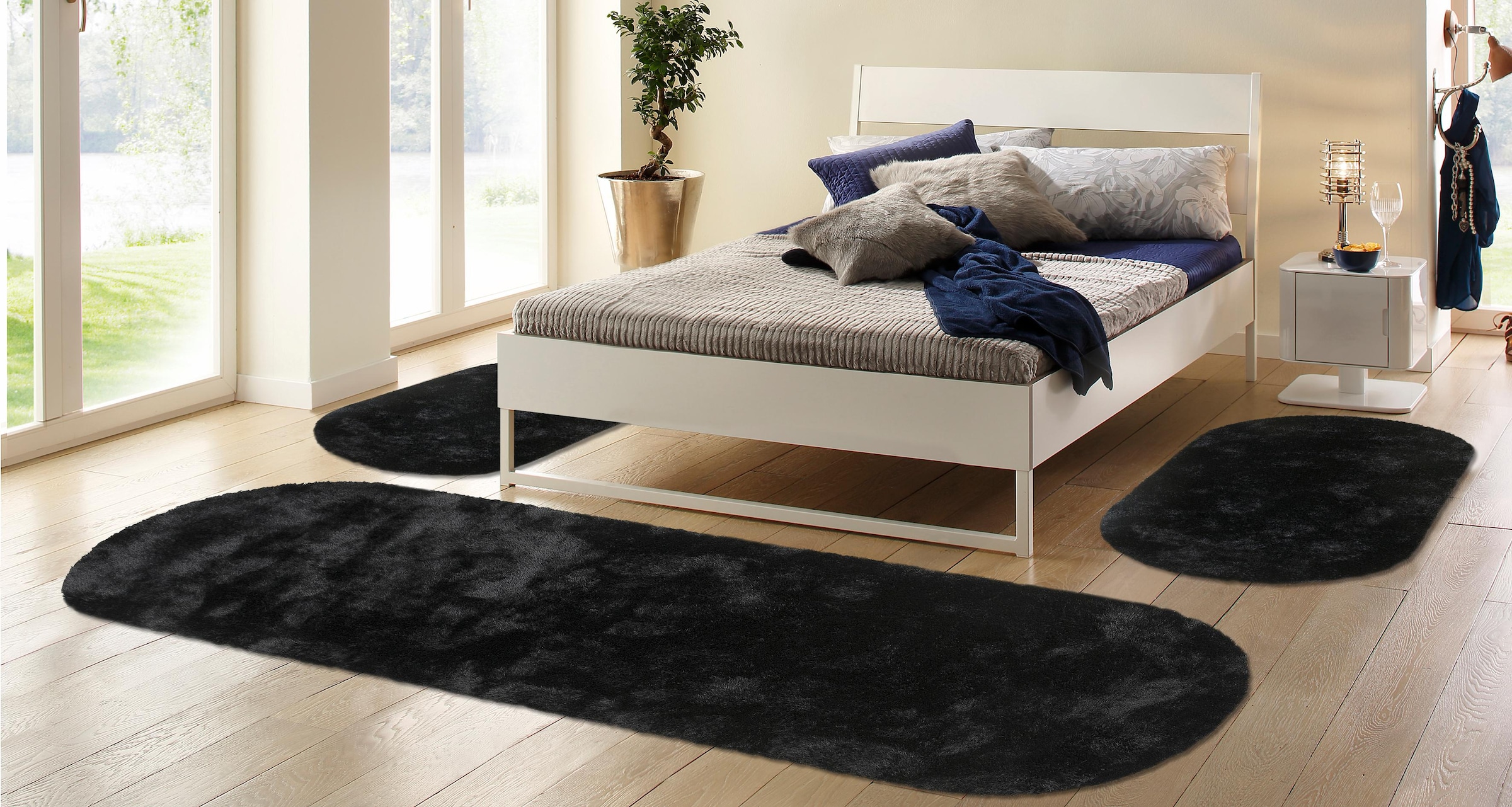 Bruno Banani Hochflor-Bettumrandung »Dana Teppich, Kundenliebling« Höhe 30 mm 3 tlg. unifarben, Mikrofaser, pflegeleicht, Bettvorleger, Schlafzimmer