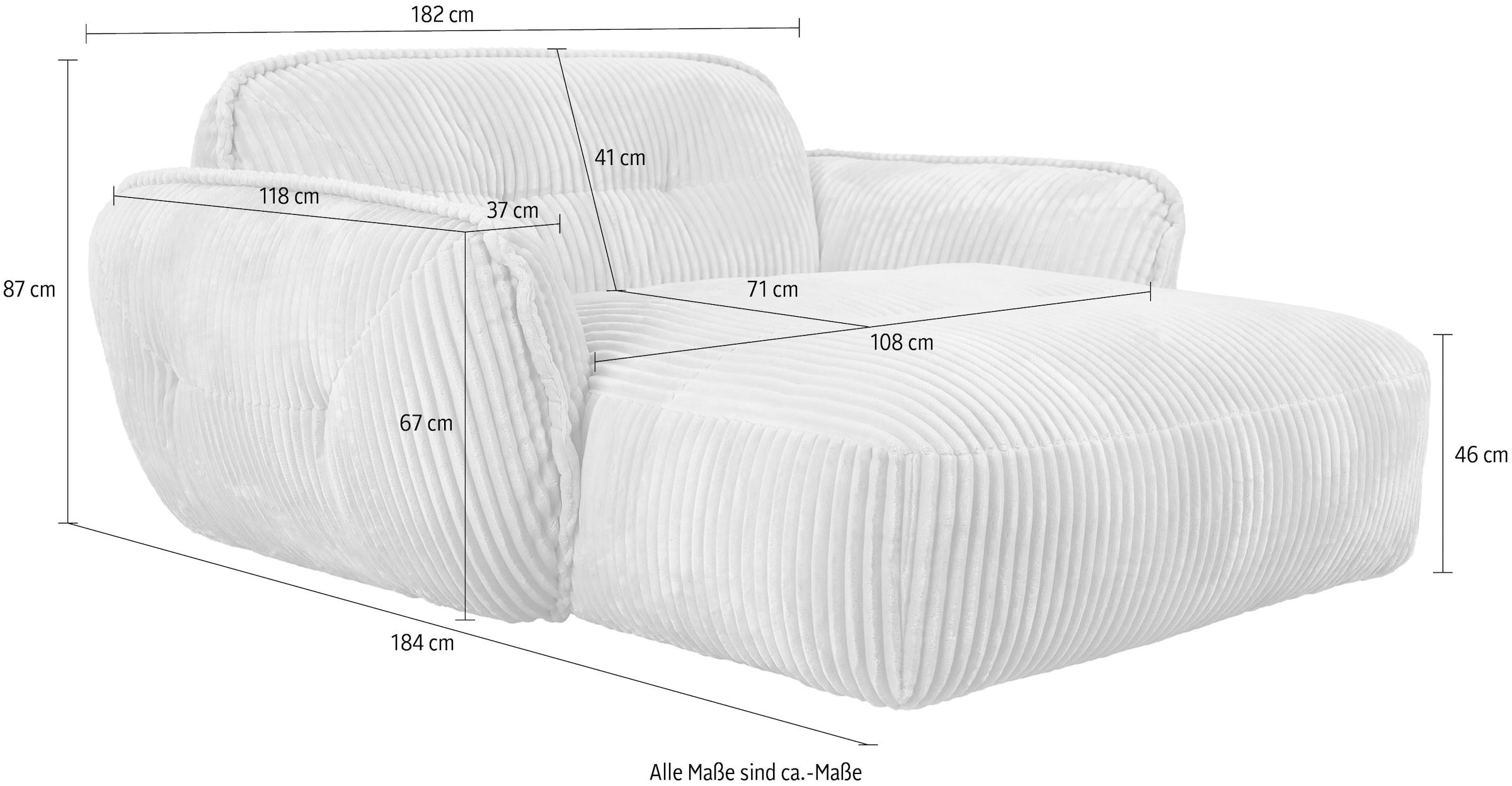 TRENDMANUFAKTUR Chaise longue »Be Fluffy, mit Rundumbezug, Loveseat mit moderner breiter Kedernaht« avec confort d'assise doux, en velours côtelé large de haute qualité au toucher doux