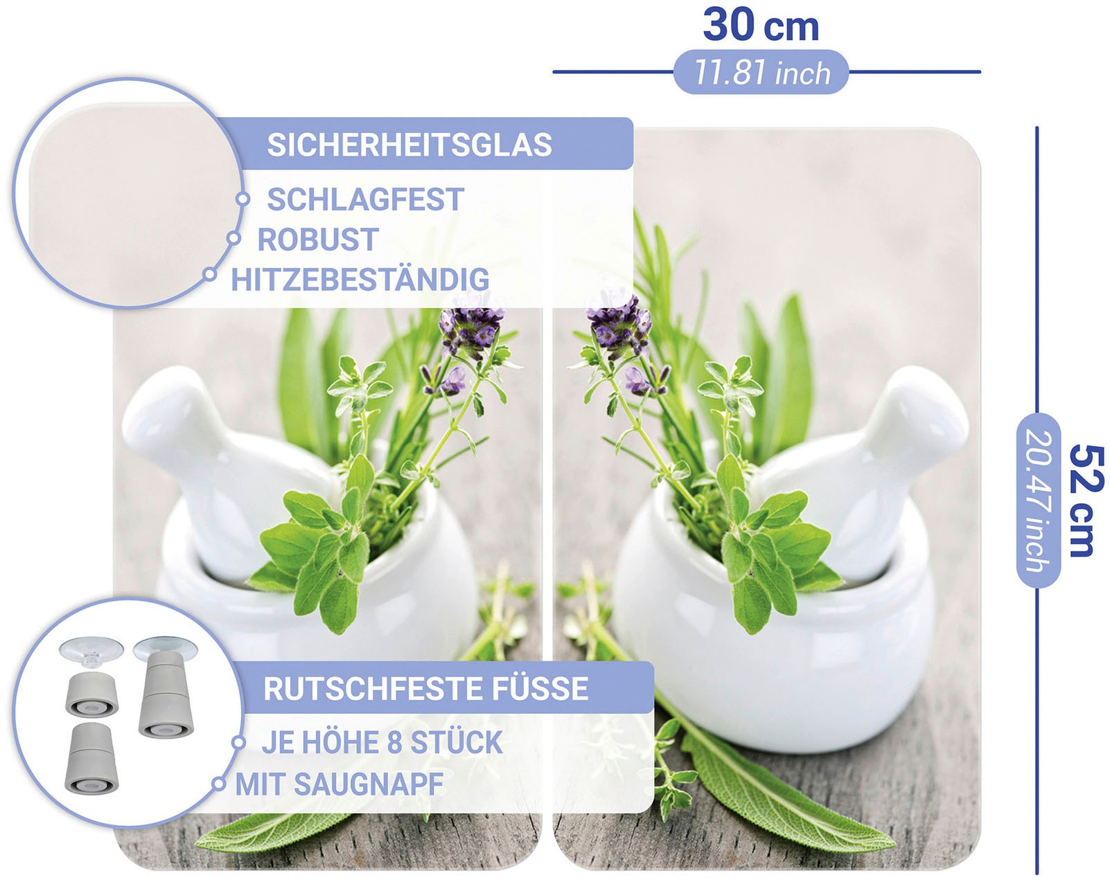 WENKO Herd-Abdeckplatte »Universal Modell Kräutergarten« Herdabdeckung für alle Herdarten, kratzfest, mit rutschfesten Füssen