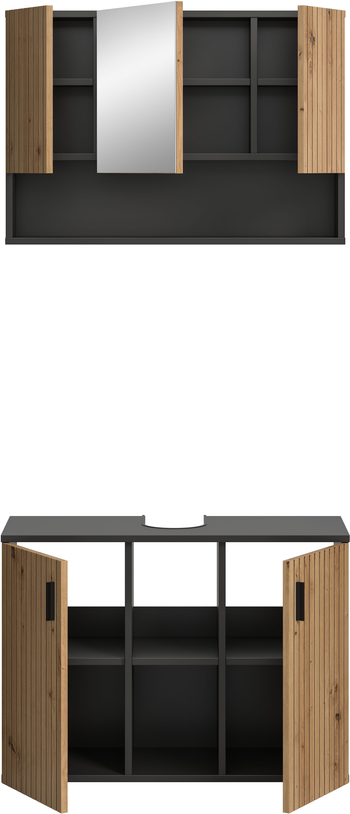 welltime Ensemble de meubles de salle de bain »MANI, 2-tlg. Badkombination, Paneeloptik« Set, Set, best. aus: 1 Spiegelschrank, 1 Waschbeckenunterschrank, 2 cuis tlg.