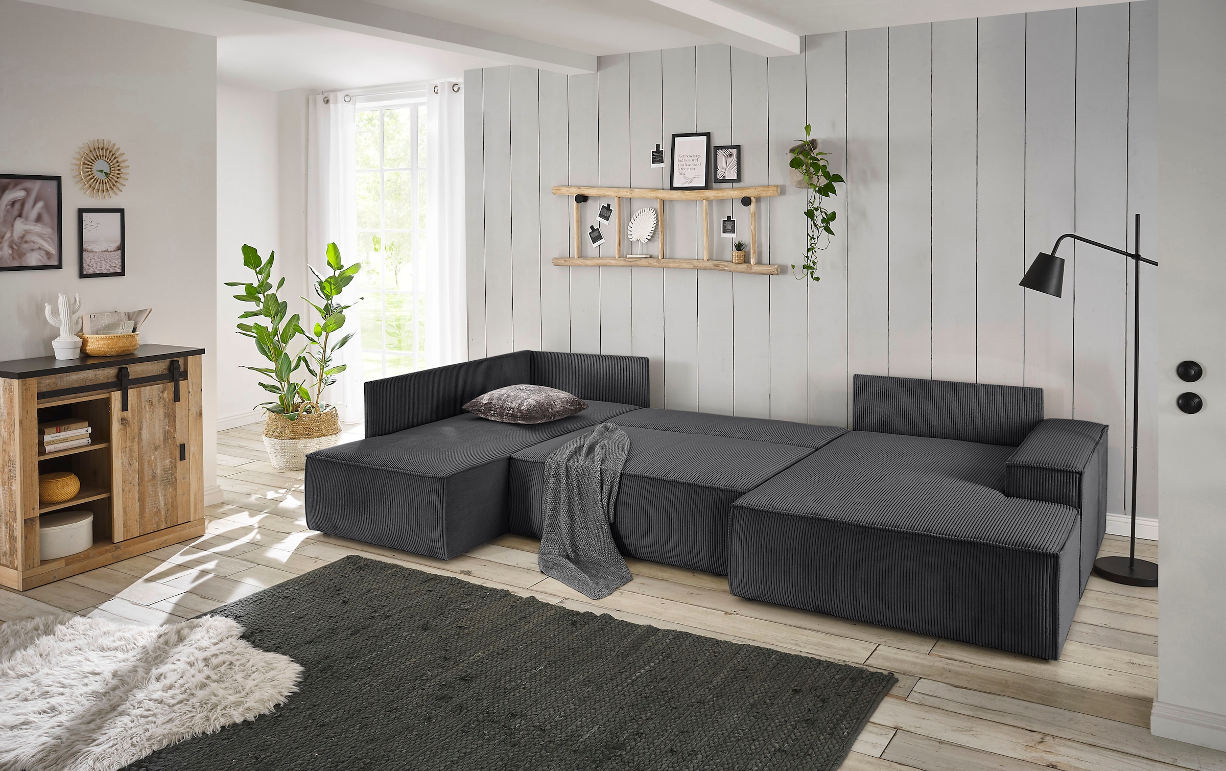 Home affaire Paysage de salon »SHERWOOD U-Form, 329 cm - OTTO. Verlässliche Qualität.« Schlaffunktion m. Bettkasten (194x139 cm), Cord, Vintage, Samtvelours