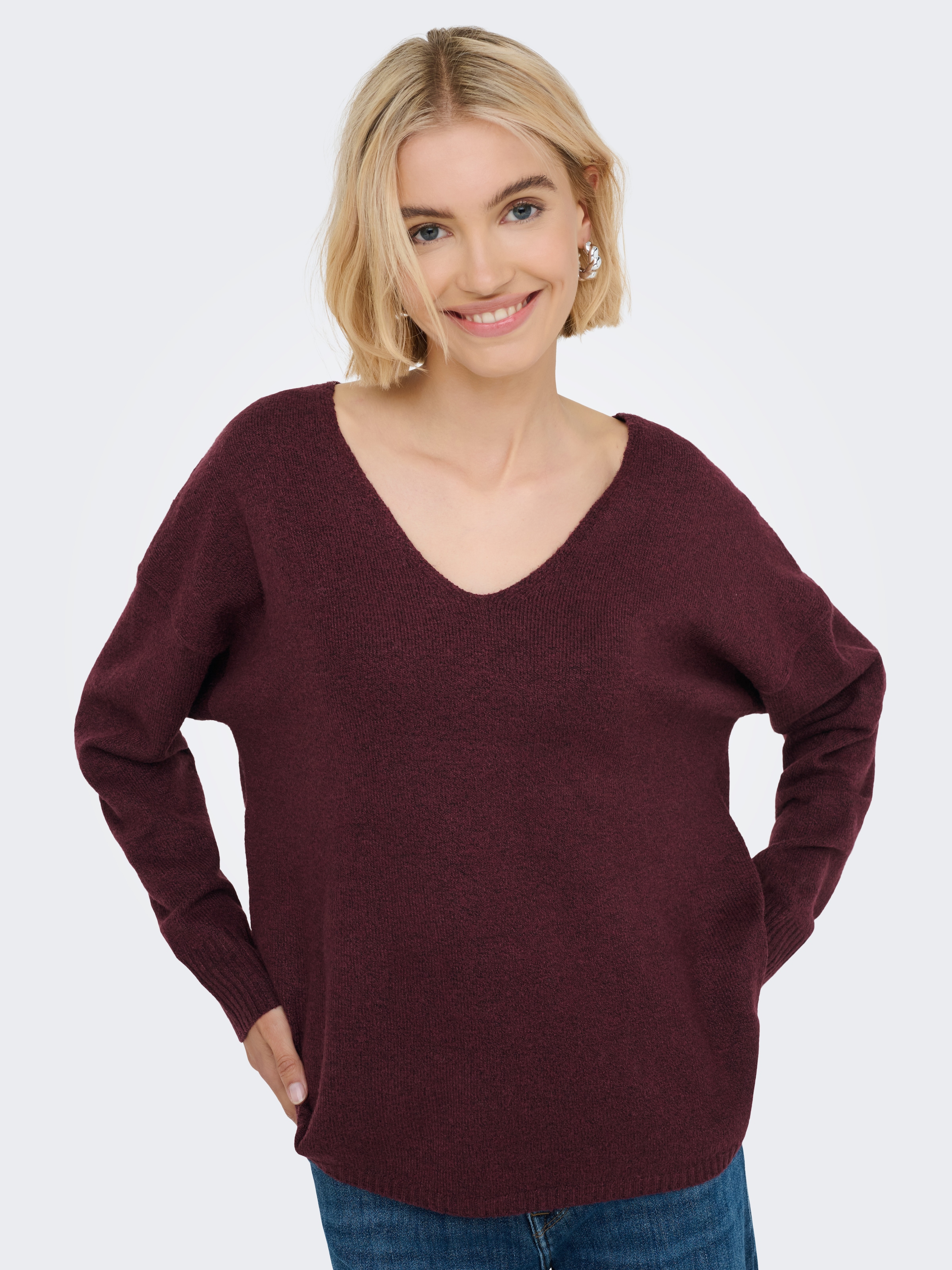ONLY »ONLRICA LIFE L/S V-NECK PULLO KNT NOOS« Materialmix, regular fit
