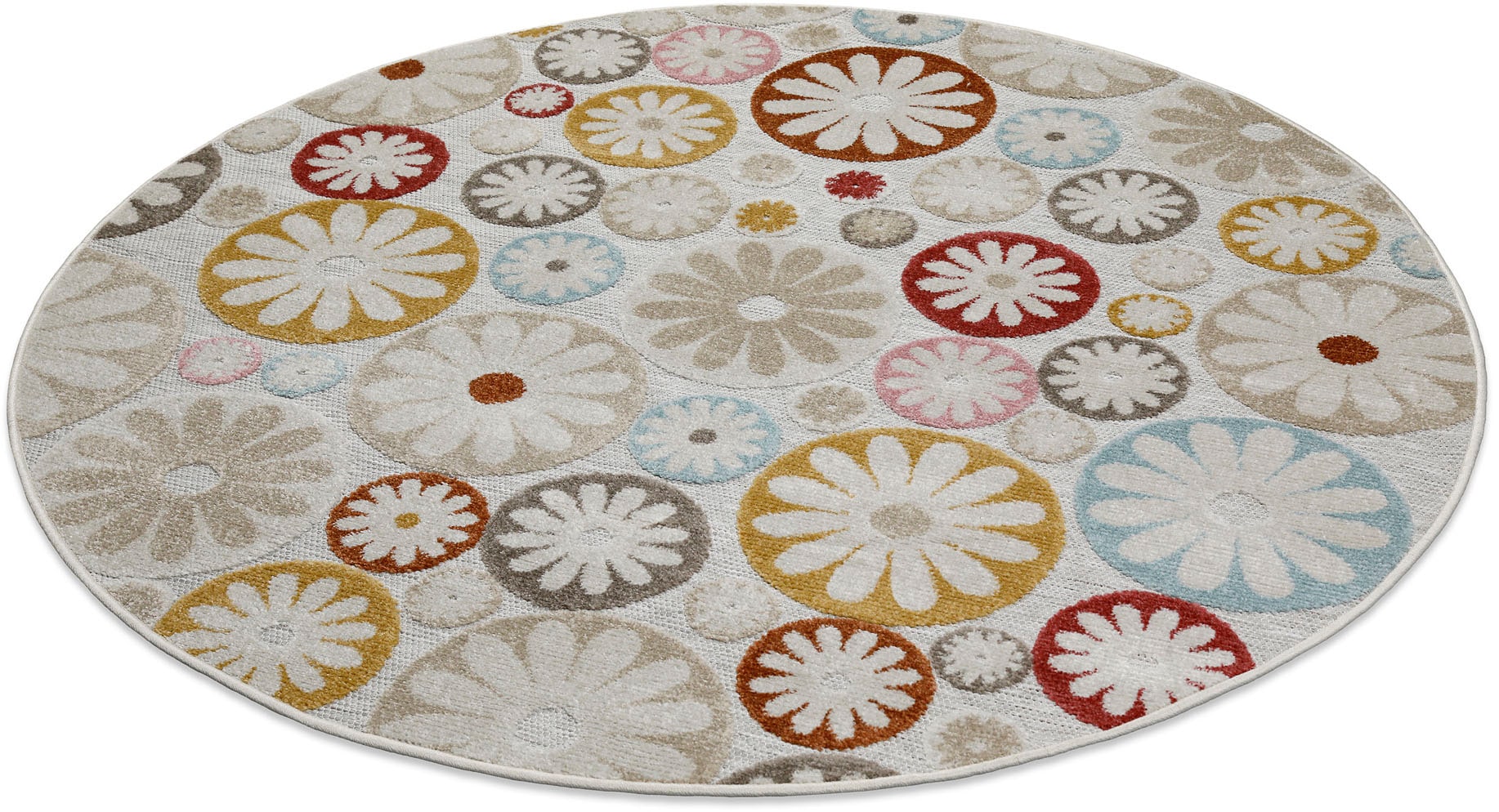 Wecon home Tapis d'extérieur »Flowerdrops« Rond 5 mm Höhe für Innen & Aussen, strapazierfähig, pflegeleicht, Hoch-Tief Effekt