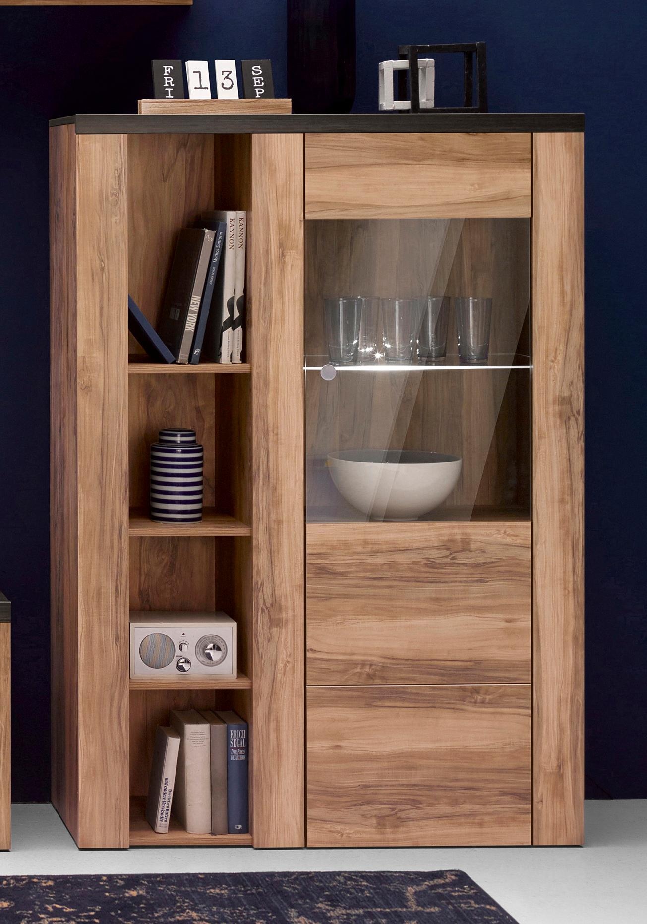 GOODproduct Vitrine »Larona, zeitlose Glasvitirne, Hochschrank Höhe 145 cm« Stauraumvitrine mit dekorativer Rahmenoptik,