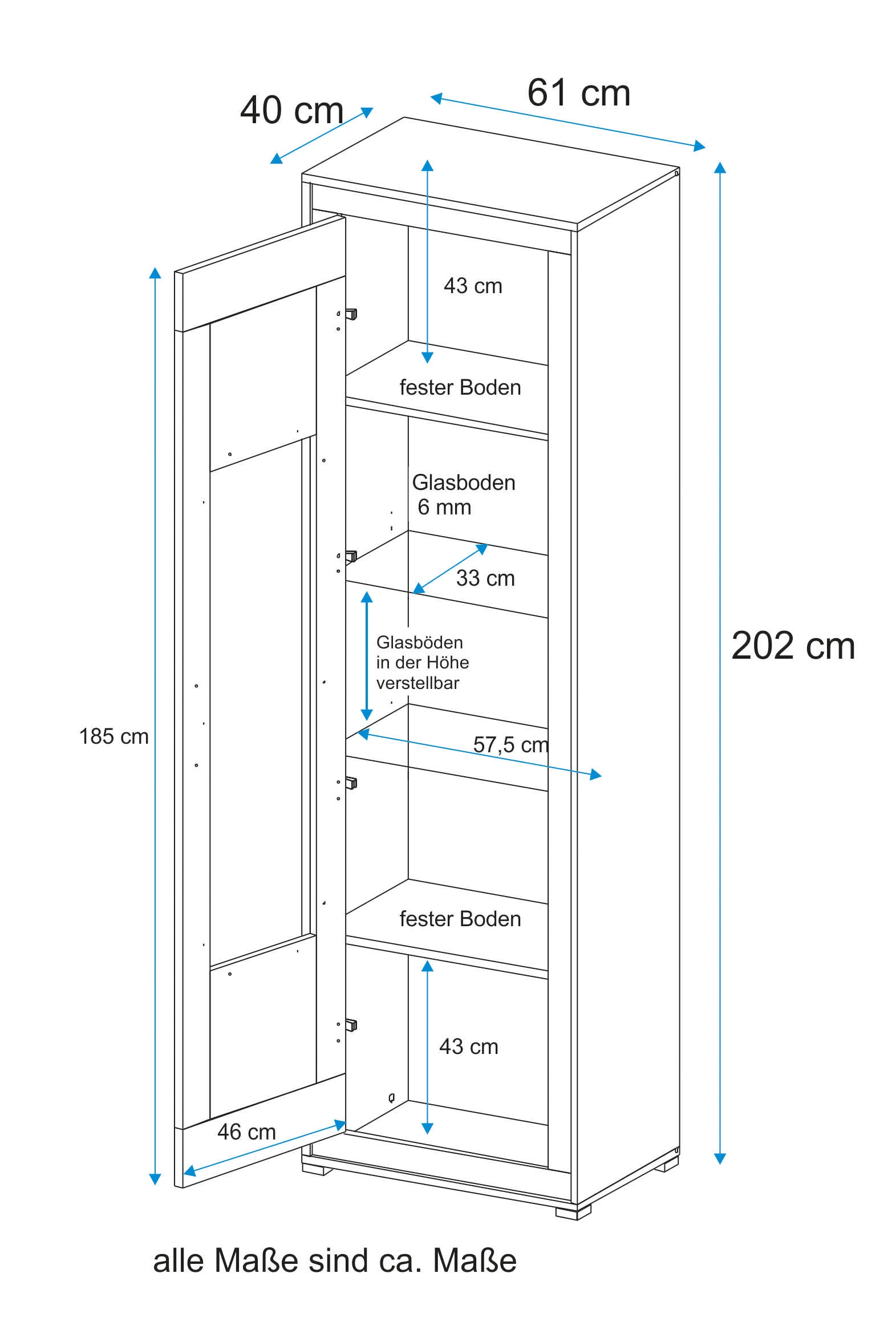 VOGL Möbelfabrik Vitrine Höhe 202 cm