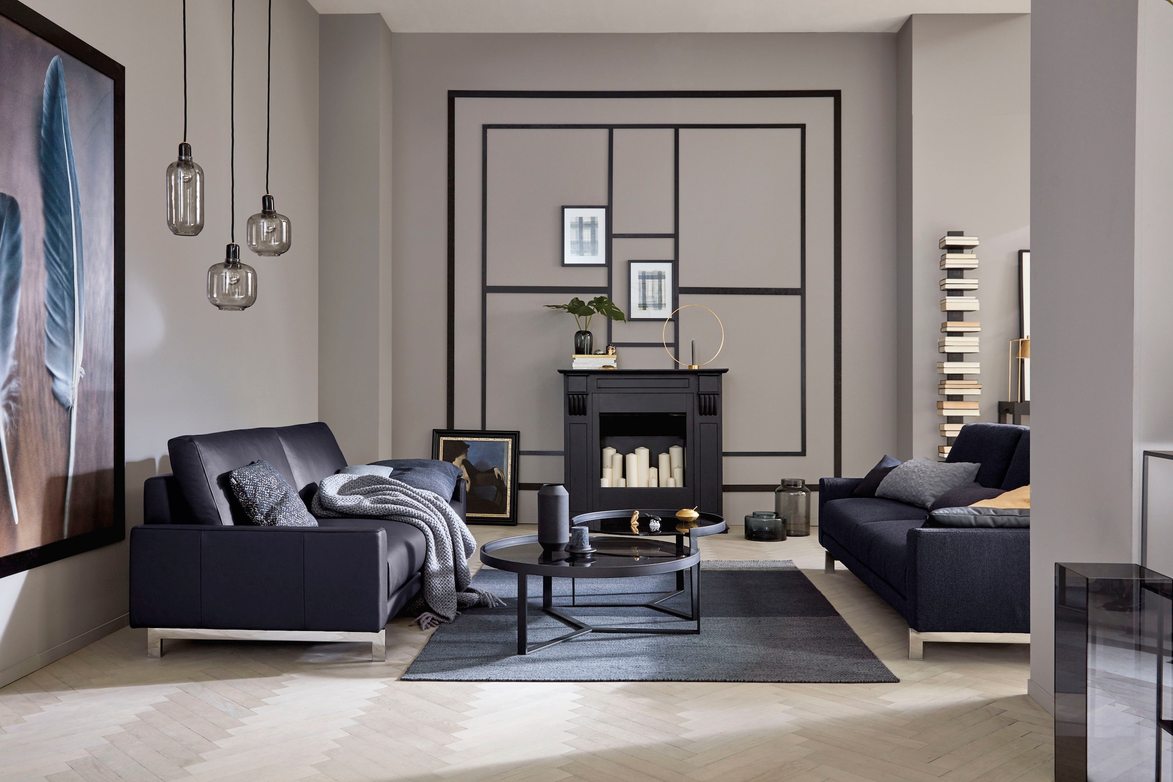 Creation BY ROLF BENZ 3-places »CR.450, Designsofa, Loungesofa« accoudoir bas, pieds chromés brillants, largeur 204 cm