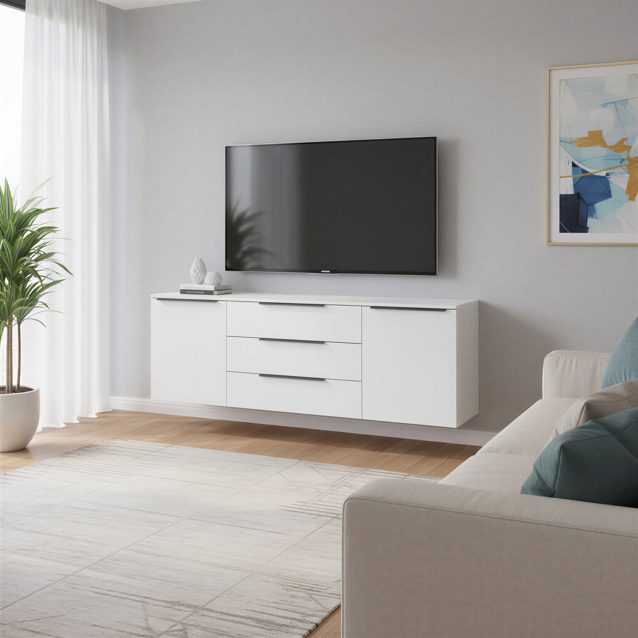 borchardt Möbel Sideboard »Tom, Kommode Breite 166cm, hängend oder stehend mit Metallgriffen« 2 Türen 3 Schubkästen, verstellbare Einlegeböden