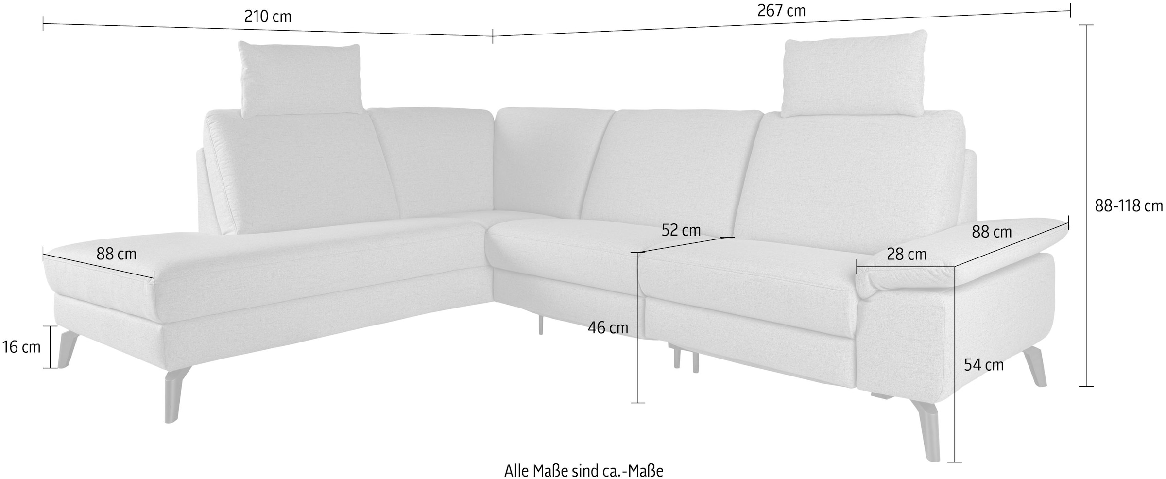 alina Canapé d'angle inkl. Kopfstützen, wahlweise mit Relaxfunktion, Breite: 267 cm