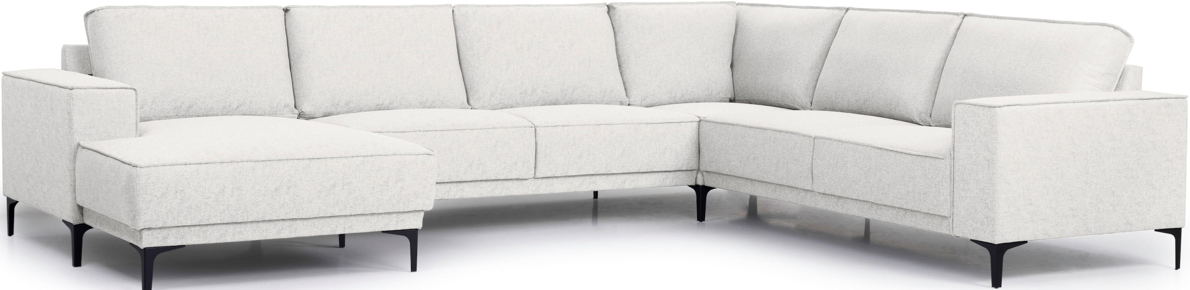 PLACES OF STYLE Paysage de salon »XXL Sofa Oland, Struktur, Flachgewebe, Luxus-Microfaser, Boucle« U-Form, 342 cm, Wellenunterfederung, Skandi-Design, Metallfüsse