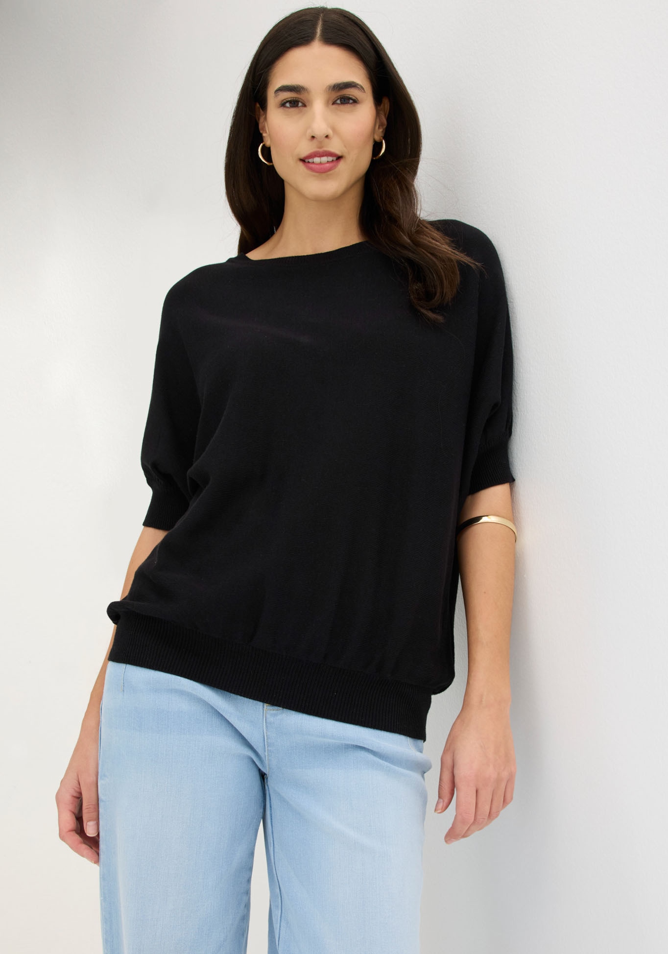 bonprix Pull en tricot aus Baumwoll-Mix, mit Rundhalsausschnitt, bequeme Passform