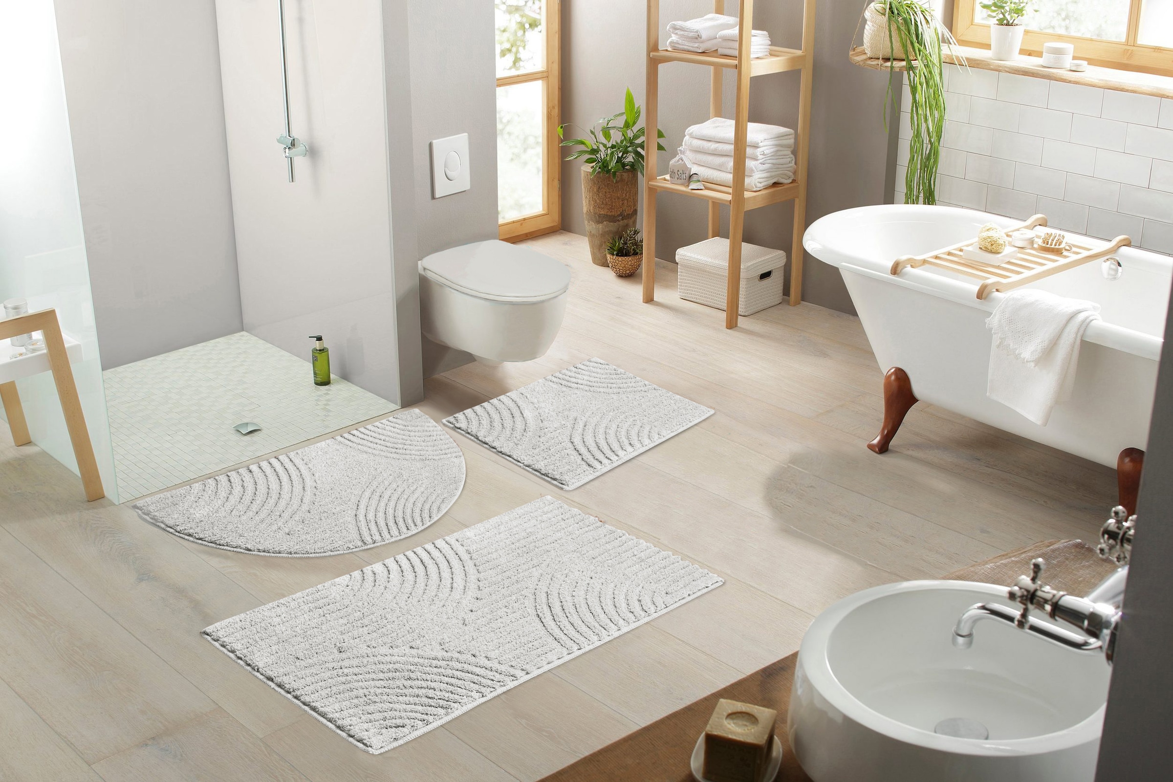 my home Badematte »Ognon, Scandi, Boho, modernes Muster« Höhe 15 mm rutschhemmend beschichtet fussbodenheizungsgeeignet | schnell trocknend | strapazierfähig Badteppich, Uni Farben, Hoch-Tief-Effekt