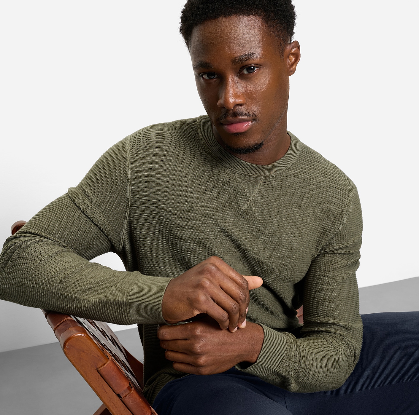 OLYMP Pull à col rond »OLYMP Strick Casual« avec motif structuré à la mode