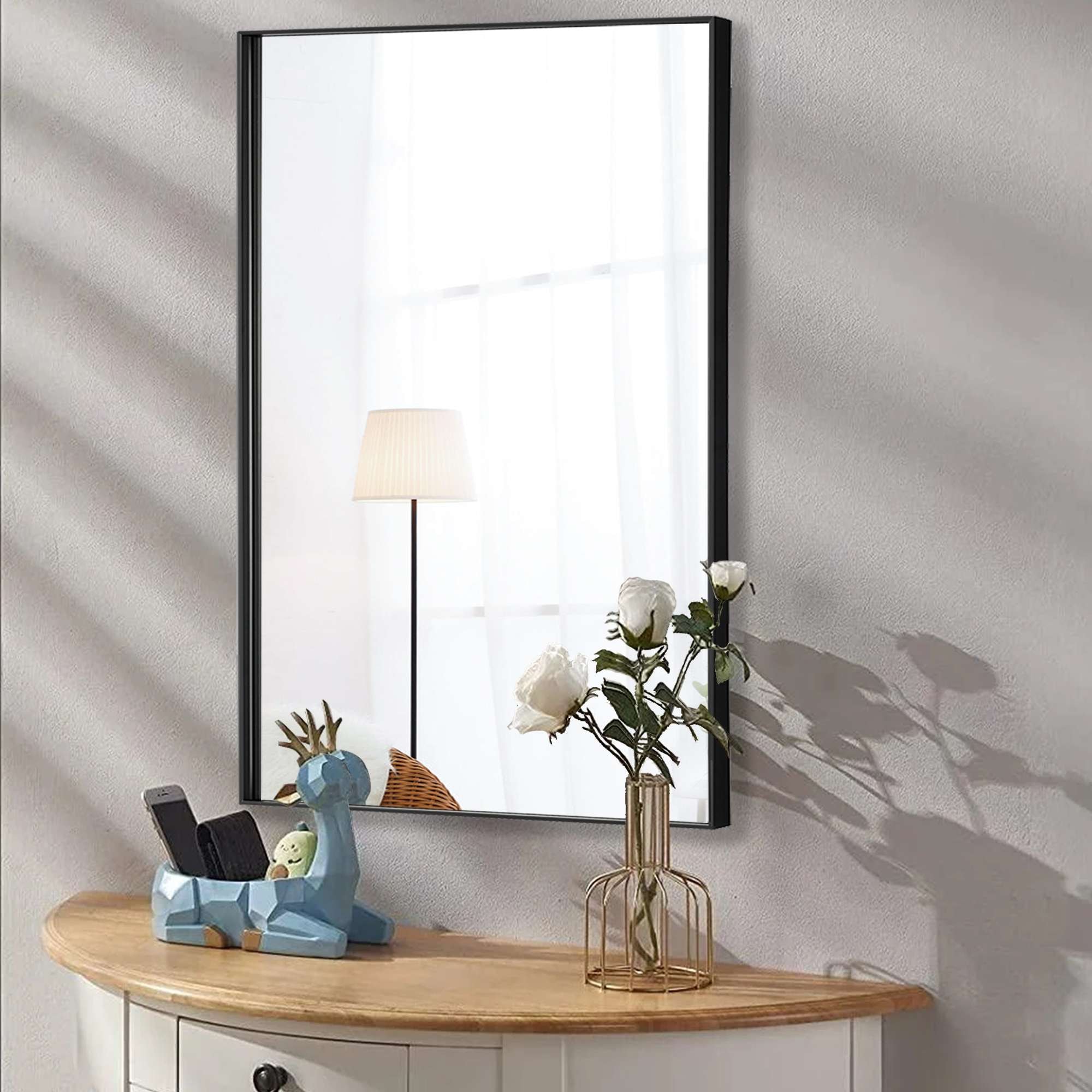 Loevschall Miroir mural »Rechteckige Spiegel mit schwarzem Alurahmen, wendbar, einfache Montage« Spiegel für Schlafzimmer, Wohnzimmer, Garderobe, Flur und Badezimmer