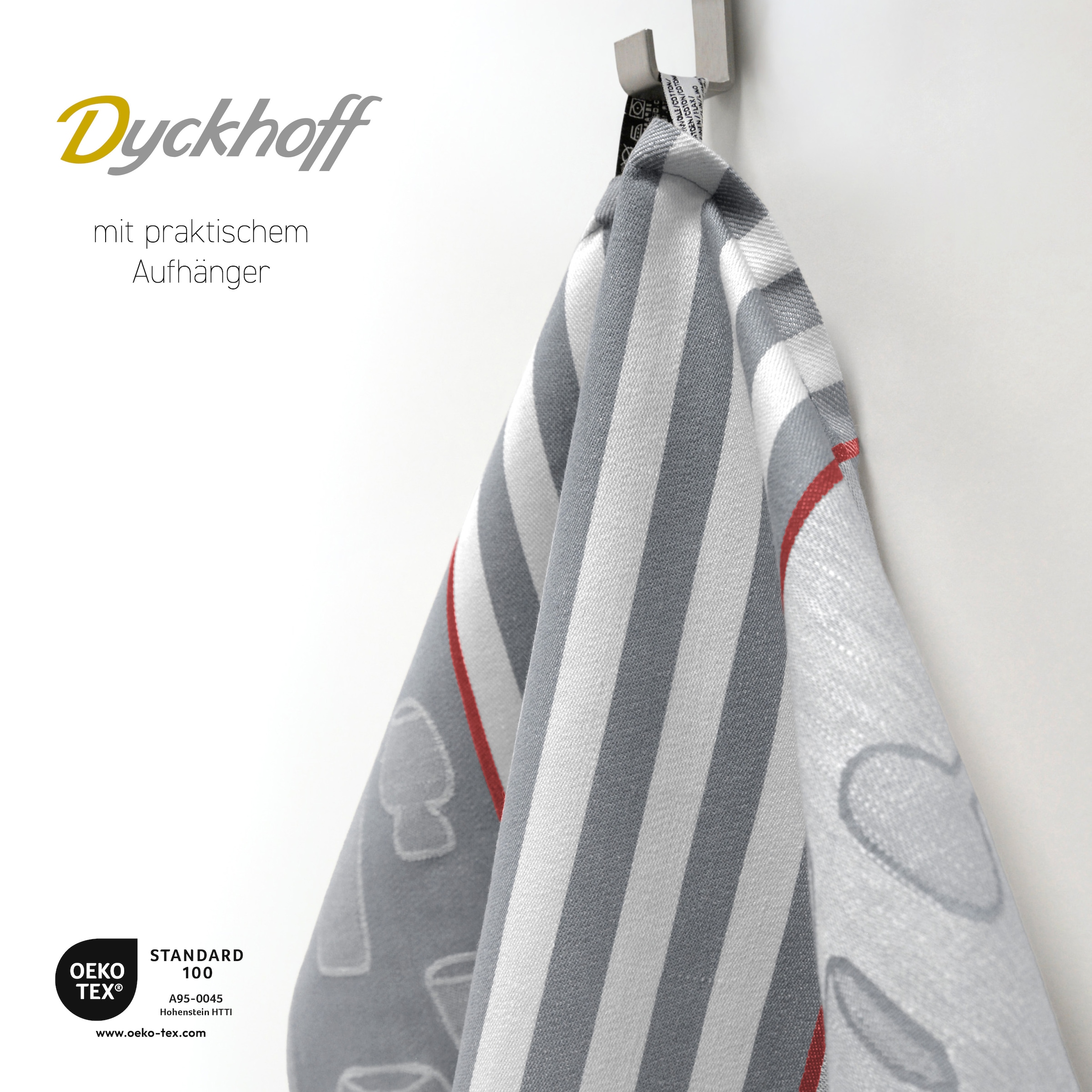 Dyckhoff Chiffon à vaisselle »Gläser / Halbleinen« mit Gläser & Streifen Motiv, Masse je Tuch ca. 50x70 cm