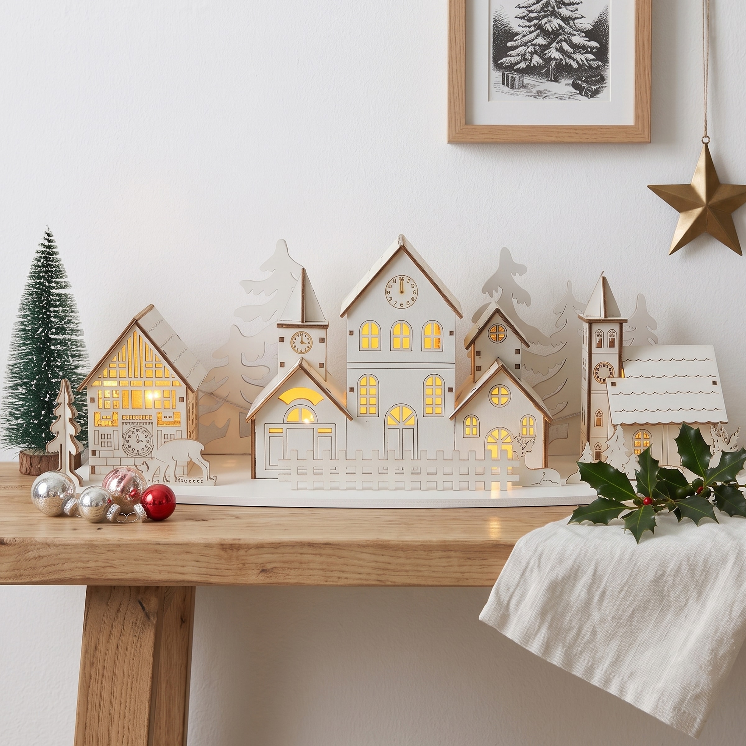 GOODproduct Weihnachtsdorf »Weihnachtsszene mit LED« kabellos, aus Holz