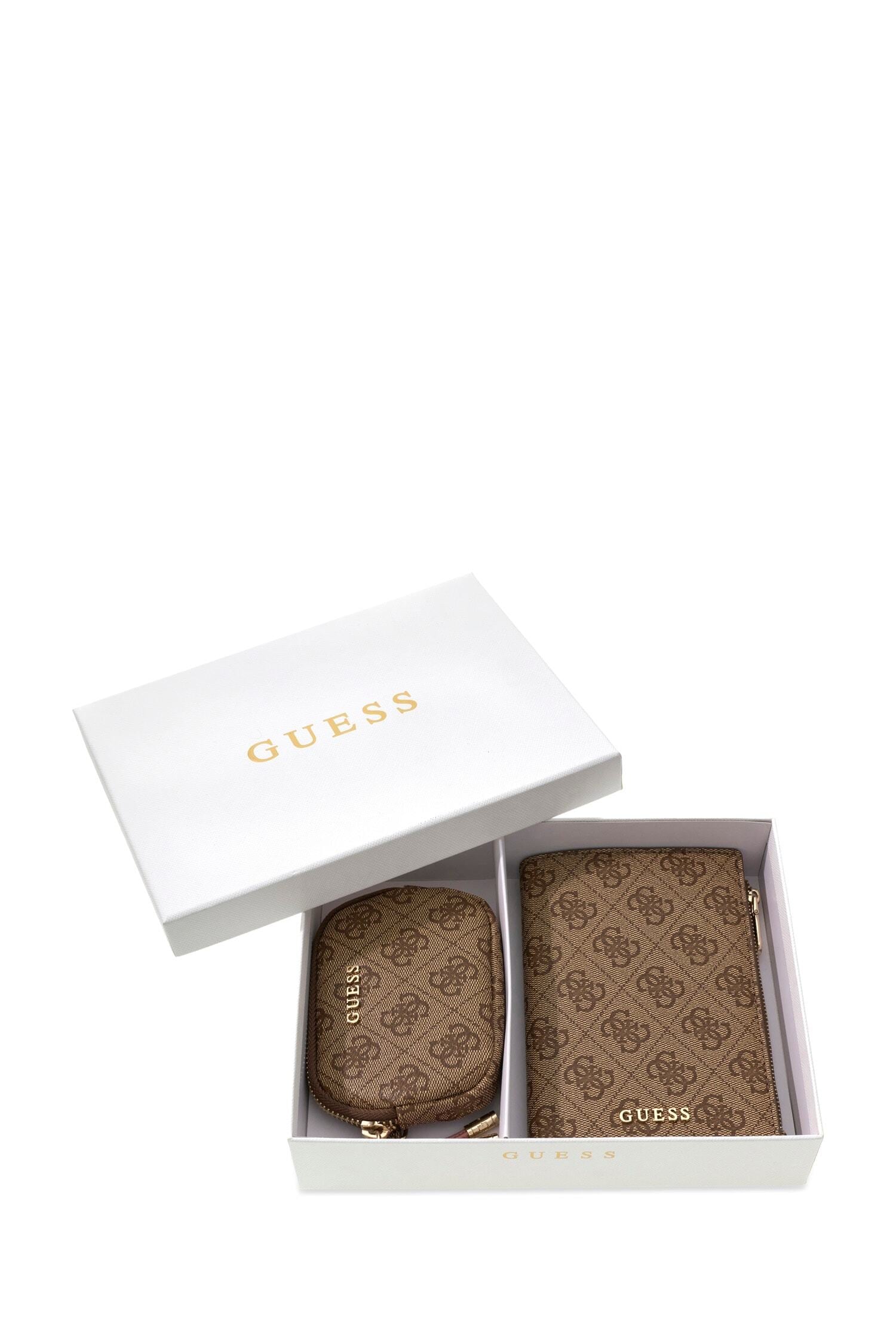 Guess Porte-monnaie »GIFTBOX PSSPRT CASE WT ZIP PCH« Set portefeuille : porte-monnaie et porte-cartes, 2 pièces