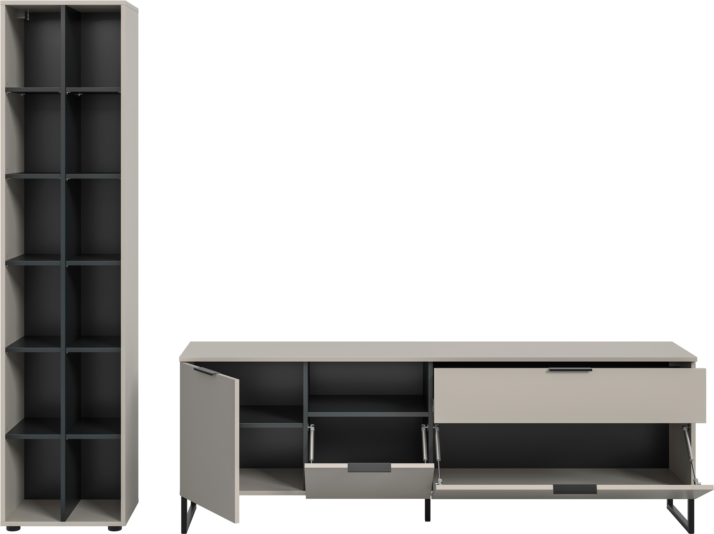 Home affaire Meuble mural »ADIO, Breite 245 cm, 2-teiliges Set, mit Metall-Kufenfüsse« Set, bestehend aus: Standregal und Lowboard, 2 cuis tlg.