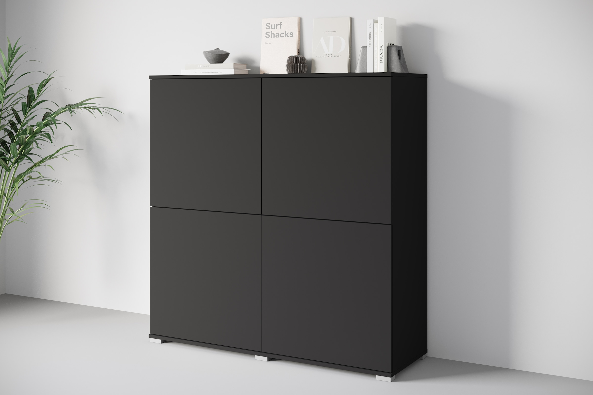 GOODproduct Buffet haut »Kenia, moderne grifflose Hochkommode mit 4 Türen, Breite 120 cm« 1 cuis tlg. façades push-to-open, étagères réglables en hauteur