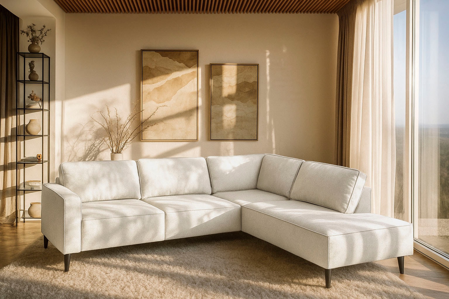 GOODproduct Canapé d'angle »Fumone, Lederoptik oder Soft-Touch Chenille« largeur 260, avec pieds en bois massif noir