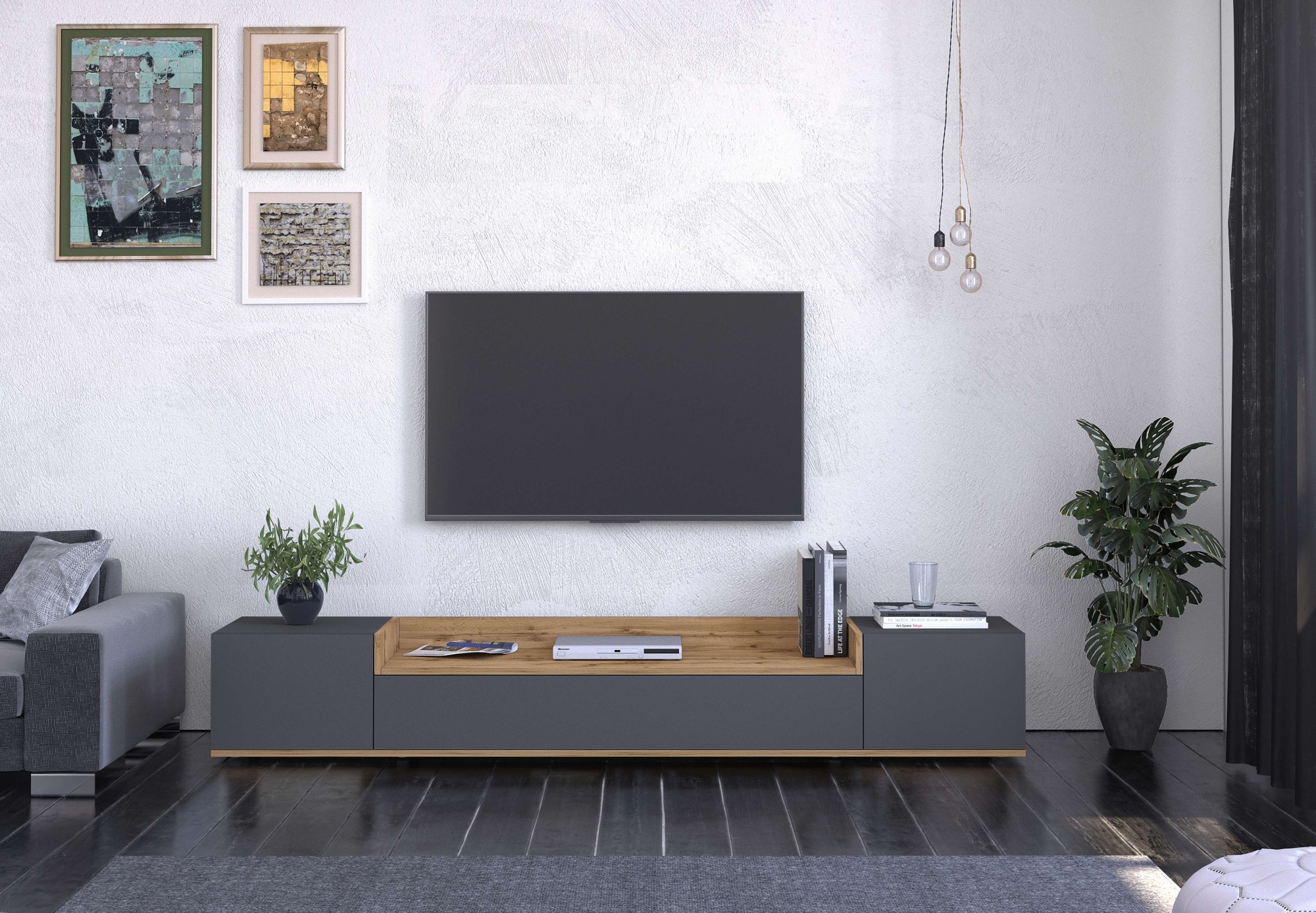 GOODproduct Lowboard »BOLSENA,TV-Kommode, TV-Möbel,TV-Bank, 4 Fächer und offenes Ablagefach« 1 Stk. tlg. stehend/hängend montierbar, Made in Italy, B/T/H: 200 × 35 × 31,2 cm