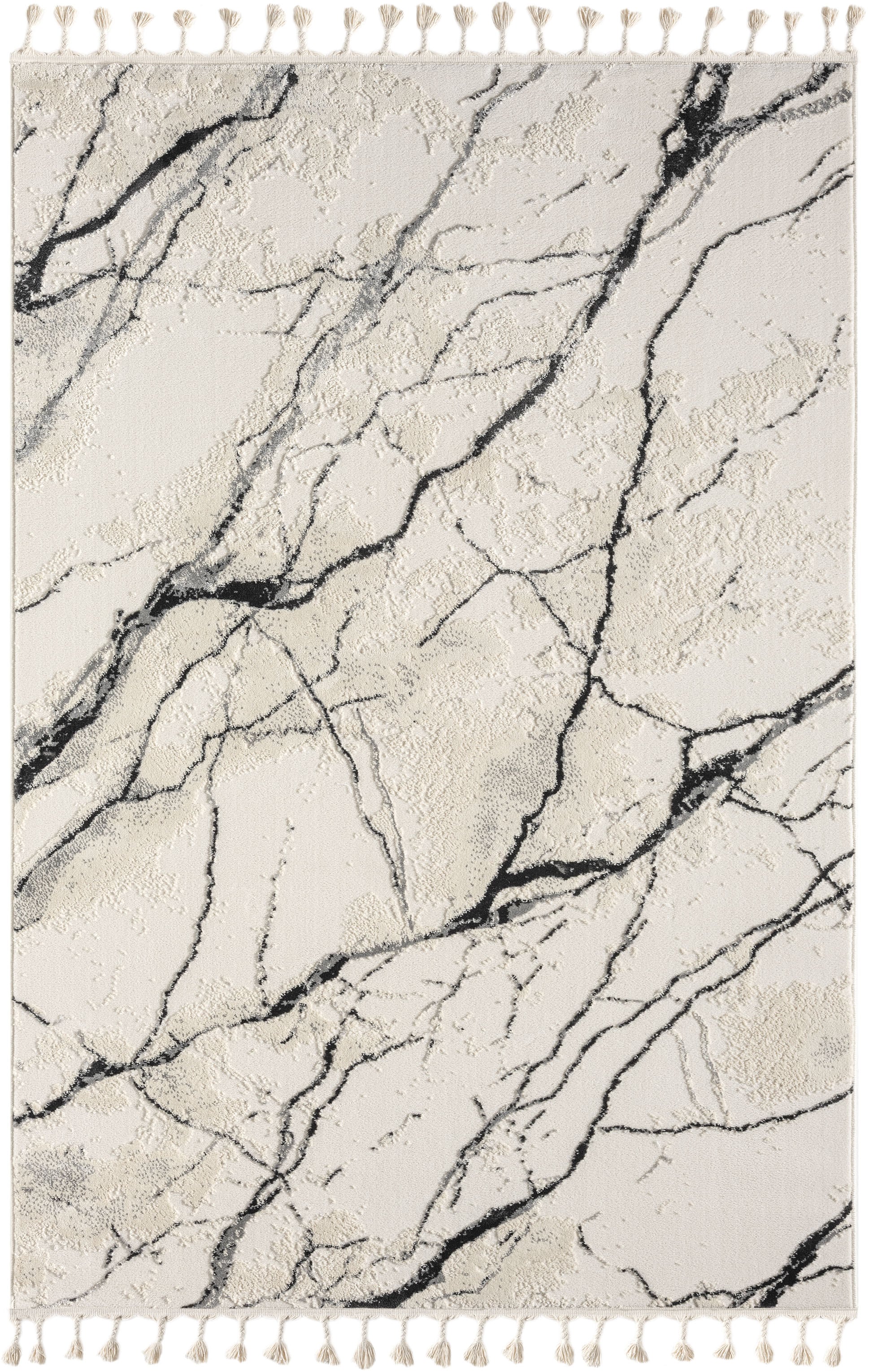 my home Teppich »Zoe,  Hoch-Tief-Struktur« rechteckig 11 mm Höhe mit Fransen, modernes Marmor-Design, Wohnzimmer, Schlafzimmer,