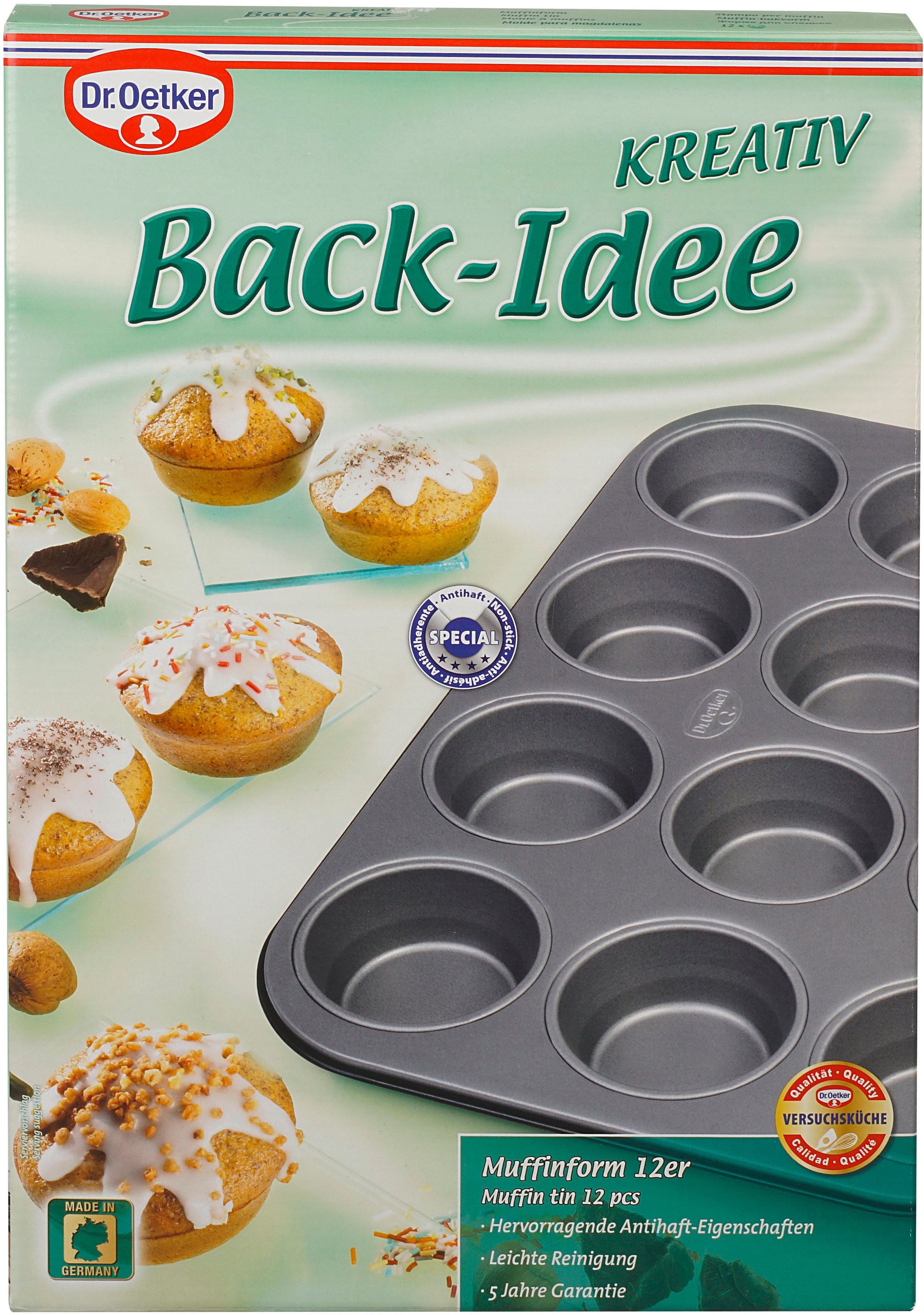 Dr. Oetker Küchenhelfer Moule à muffins »Back-Idee, 12er Form, Muffinblech mit Antihaft-Beschichtung« ausgezeichnete Wärmeleitung, hitzebeständig bis 230°C
