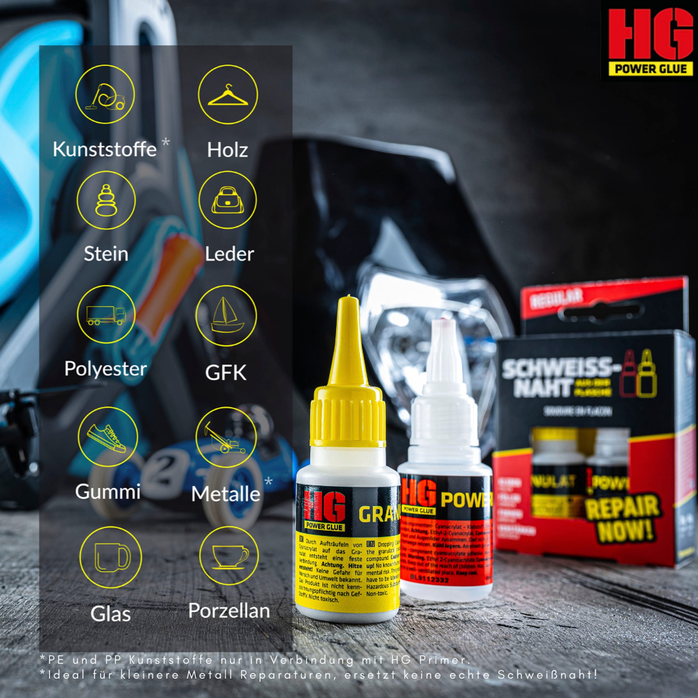 HG Reparatur-Set »PowerGlue« 7 Stk. tlg. XXL-Profikoffer, die Schweissnaht aus der Flasche