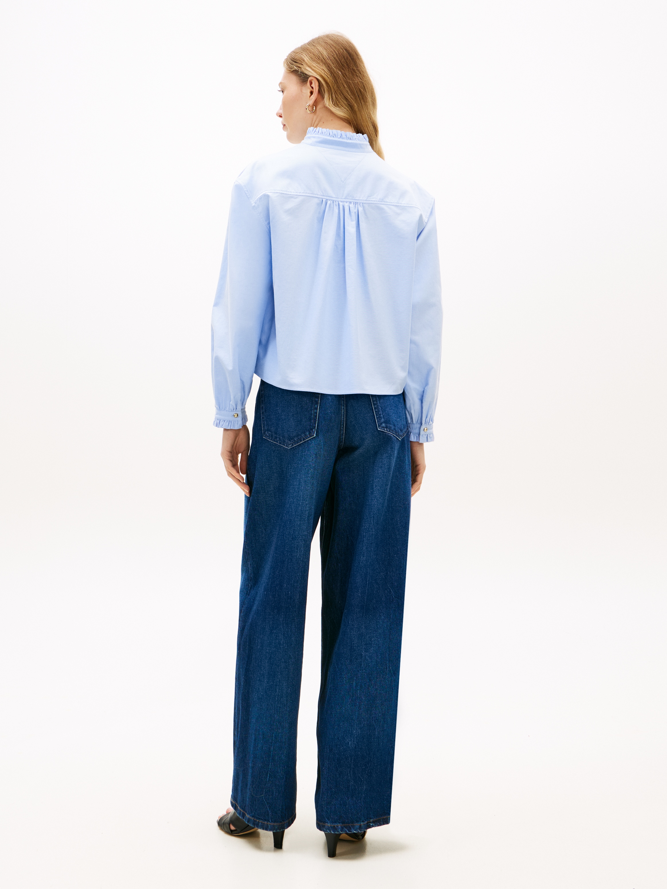 Tommy Hilfiger Langarmbluse »OXFORD CROP RUFFLE LS SHIRT« mit Rüschen-Details, boxy