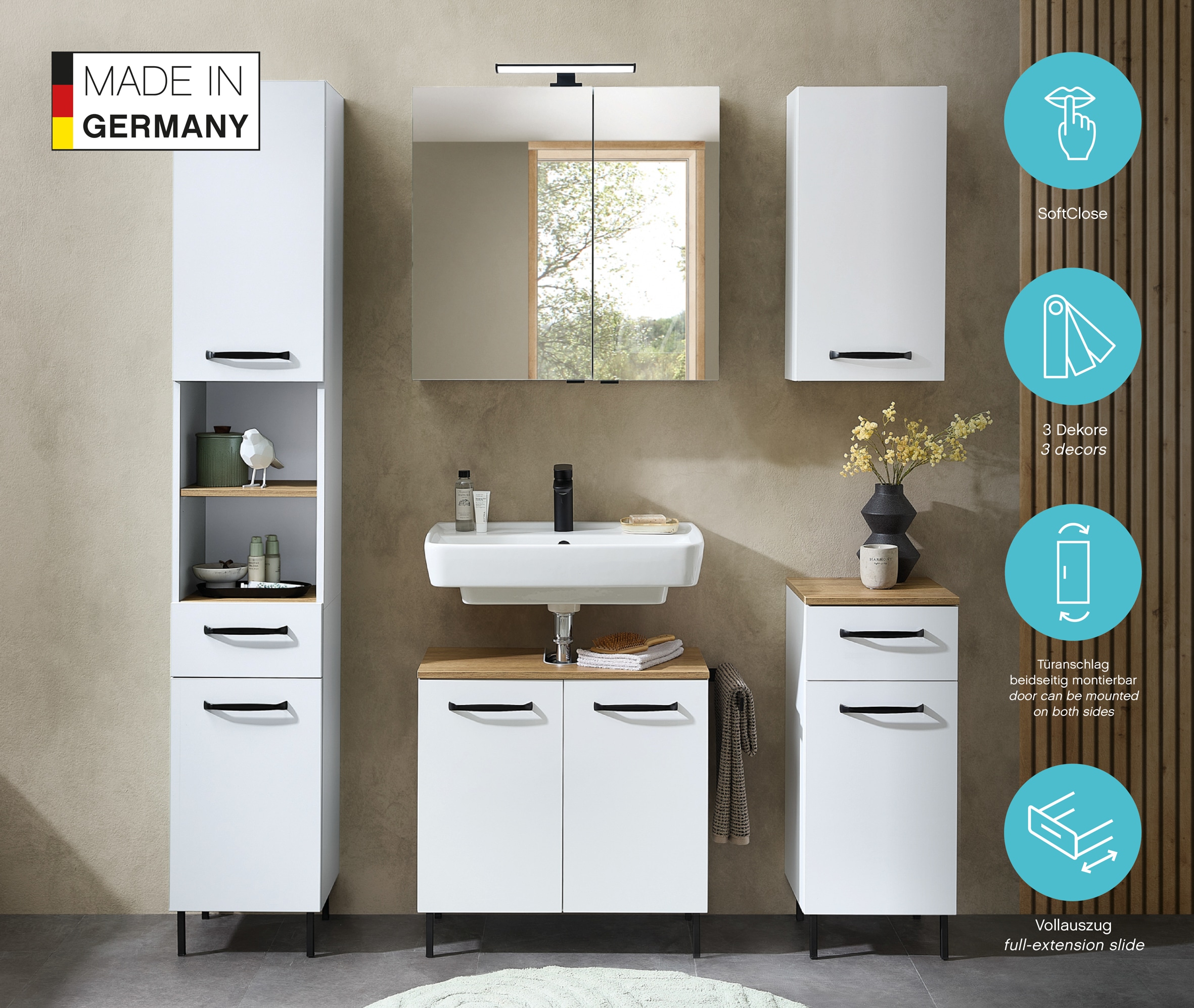 Saphir Armoire basse »Quickset 500, Badschrank 32,4 cm, 1 Tür und 1 Schublade« armoire de salle de bain, 1 étagère