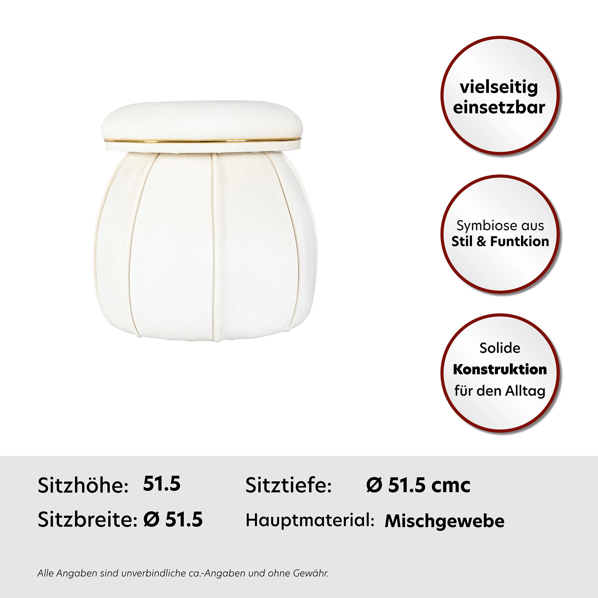 Kayoom Pouf »Hocker Corin,extravagante Form,stilvolle Farben,elegant gesteppter Fuss« 1 cuis tlg. confortable, de haute qualité, facile d’entretien, soigneusement fabriqué