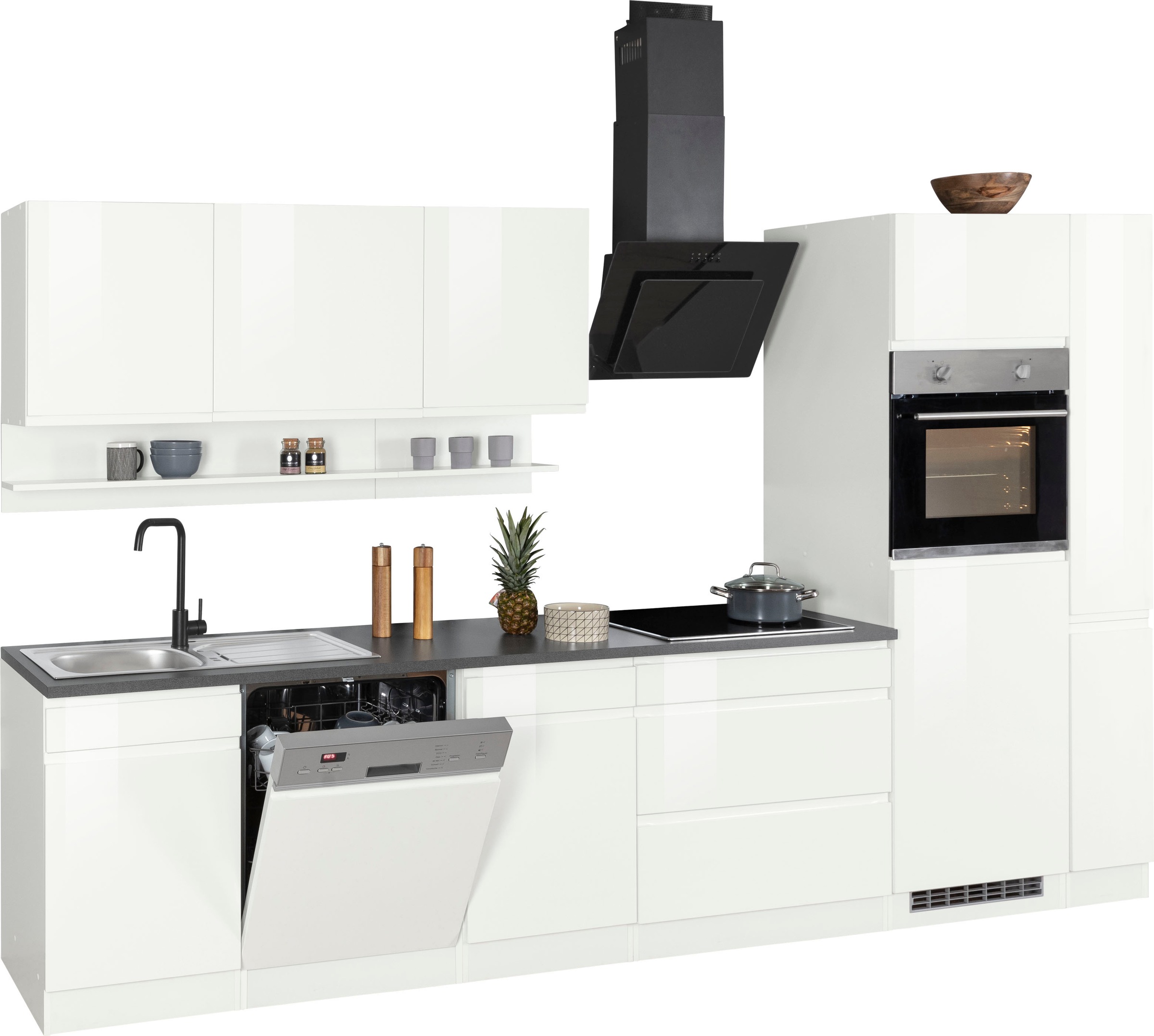 KOCHSTATION Kitchenette »KS-Virginia,neu in verbesserter Ausführung« plan de travail épaisseur 38 mm, rangement, fermeture douce,  largeur 330 cm, soft-close, sans appareils électriques